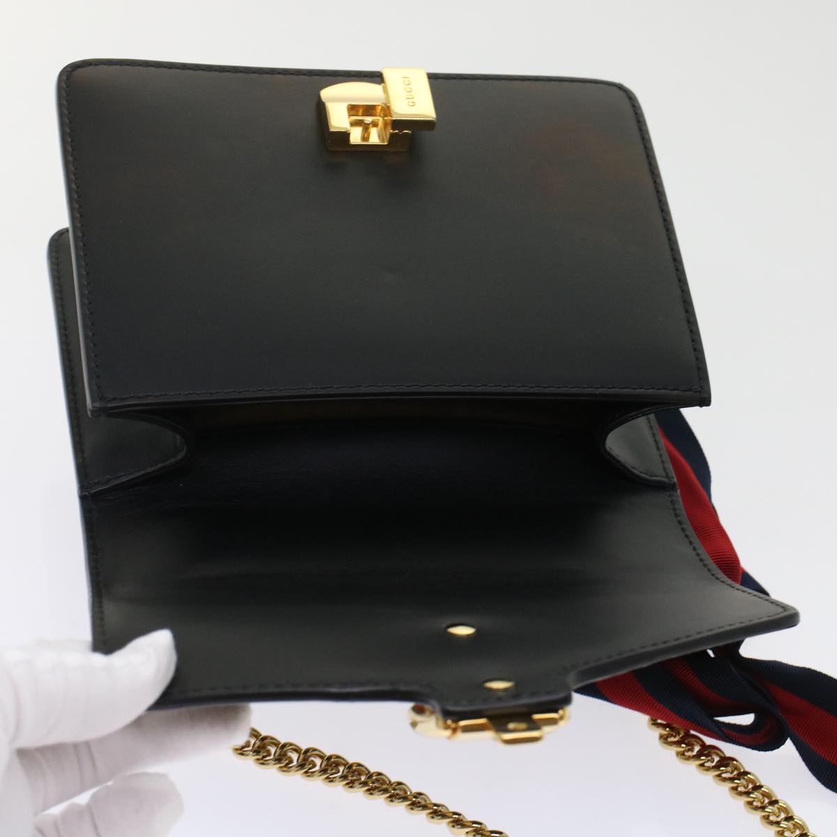 GUCCI Web Sherry Line Chain Silvi Shoulder Bag Leather Black 431666 49437A