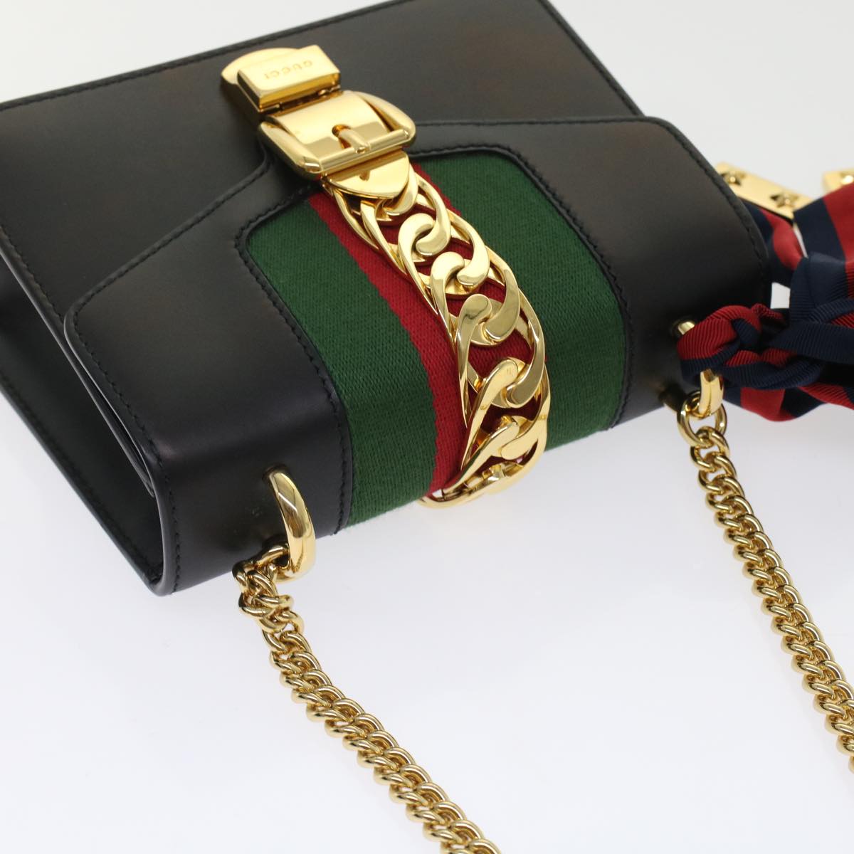GUCCI Web Sherry Line Chain Silvi Shoulder Bag Leather Black 431666 49437A
