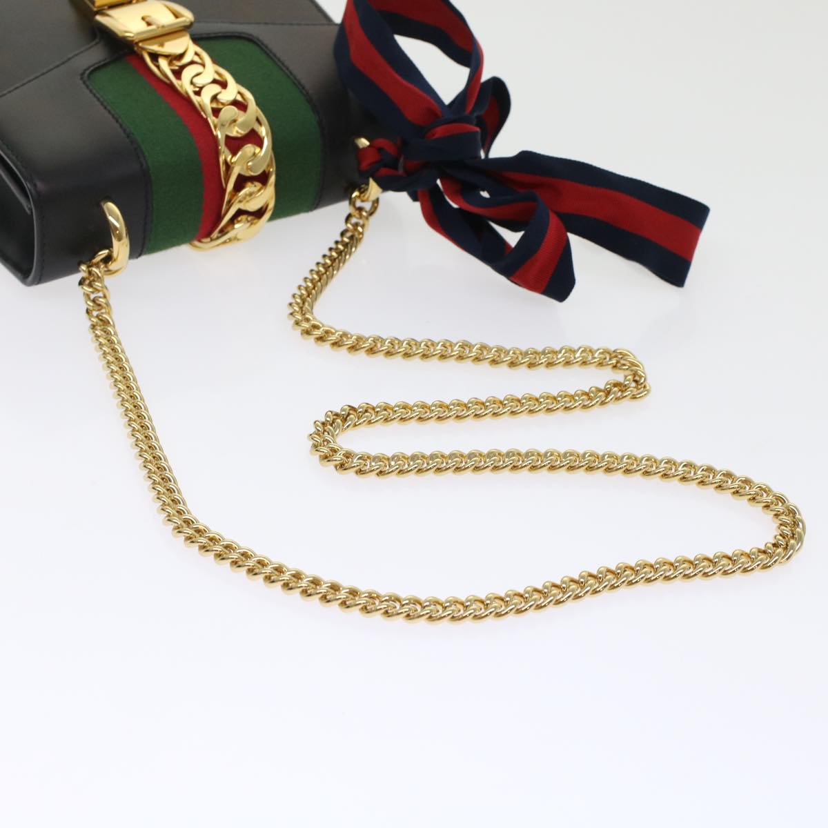 GUCCI Web Sherry Line Chain Silvi Shoulder Bag Leather Black 431666 49437A