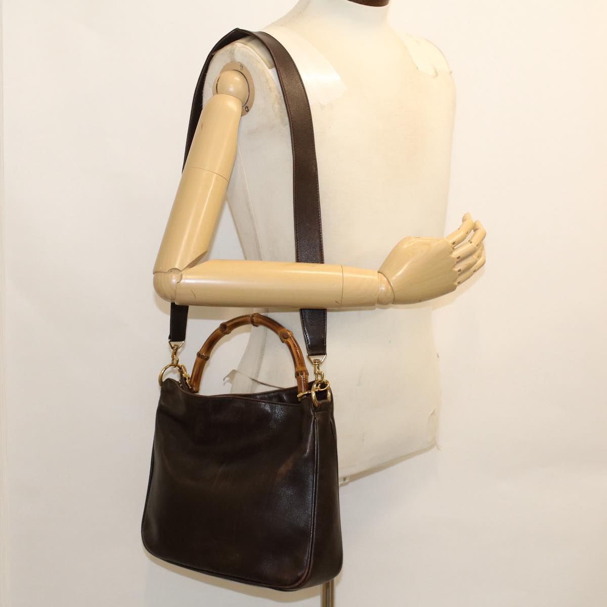 GUCCI Bamboo Hand Bag Leather 2way Dark Brown 01 1638 200047 49450