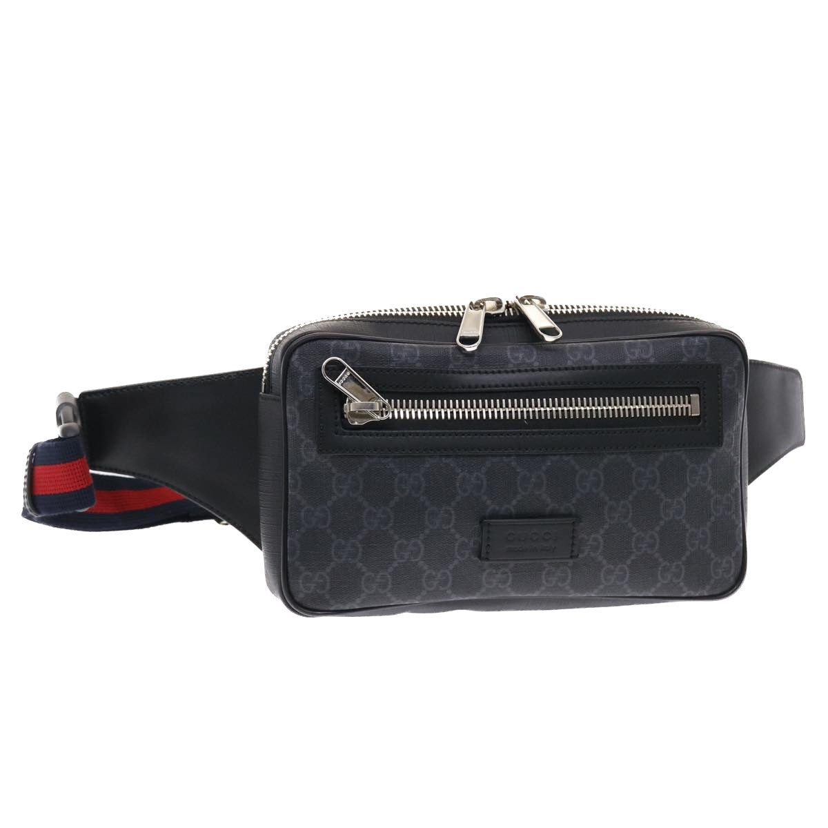 GUCCI GG Supreme Sherry Line Body Bag Black Red Navy 474293 49481A