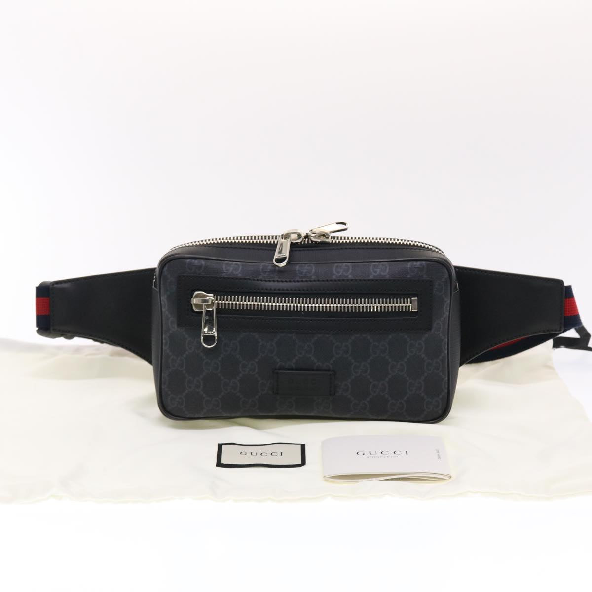 GUCCI GG Supreme Sherry Line Body Bag Black Red Navy 474293 49481A