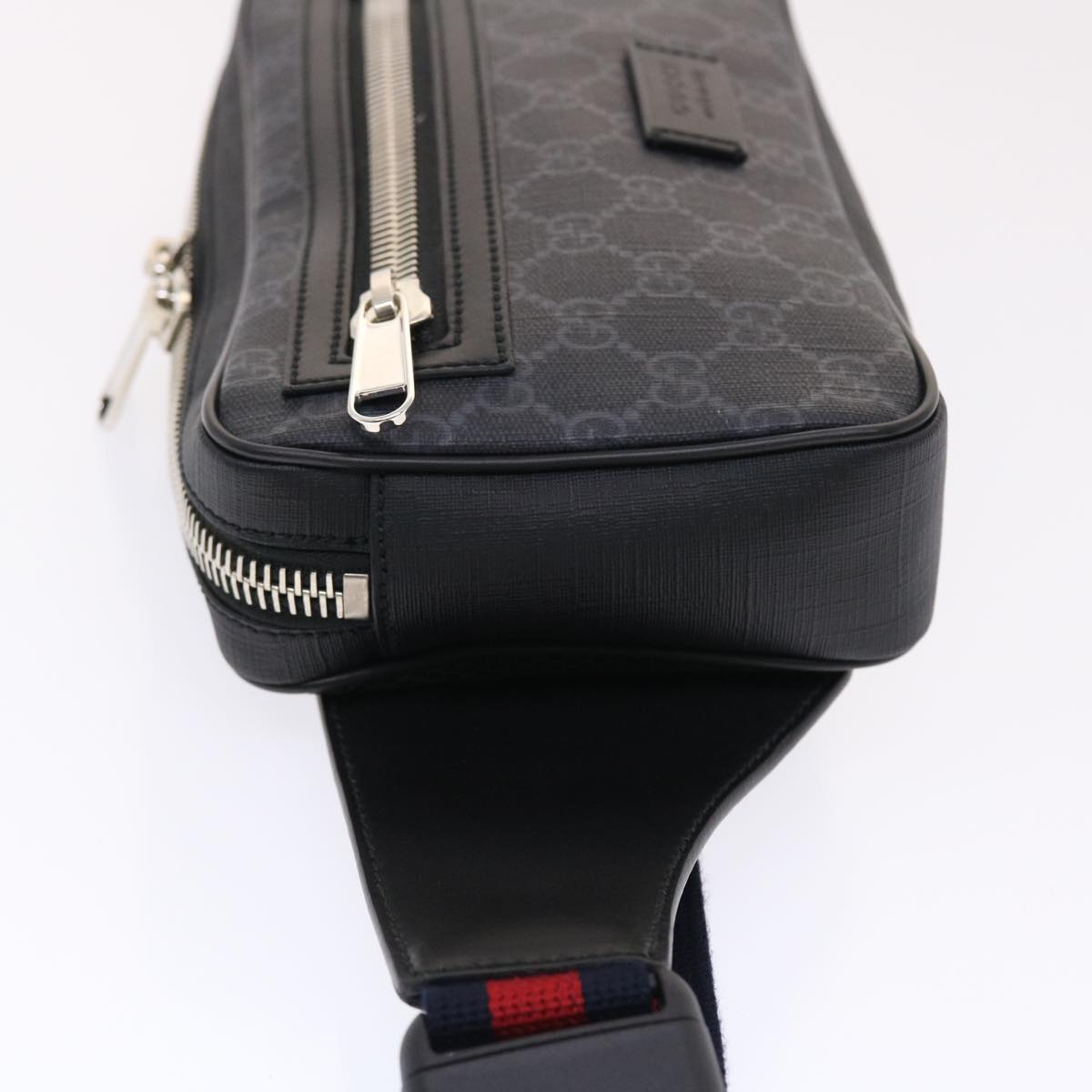 GUCCI GG Supreme Sherry Line Body Bag Black Red Navy 474293 49481A