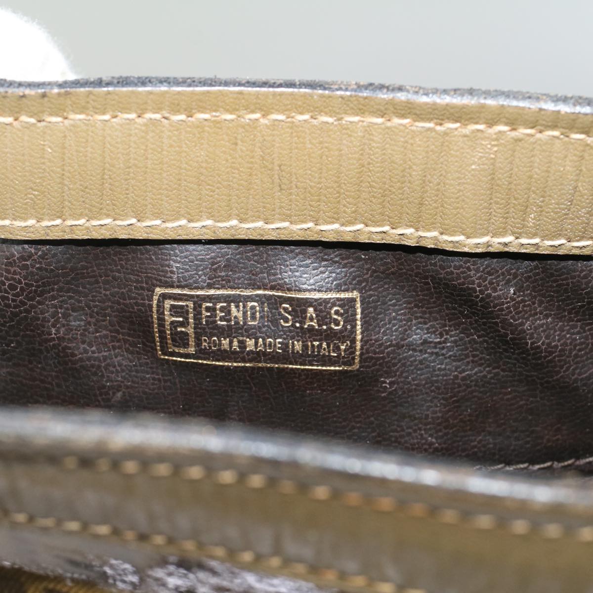 FENDI Zucchino Canvas Shoulder Bag Brown 49490