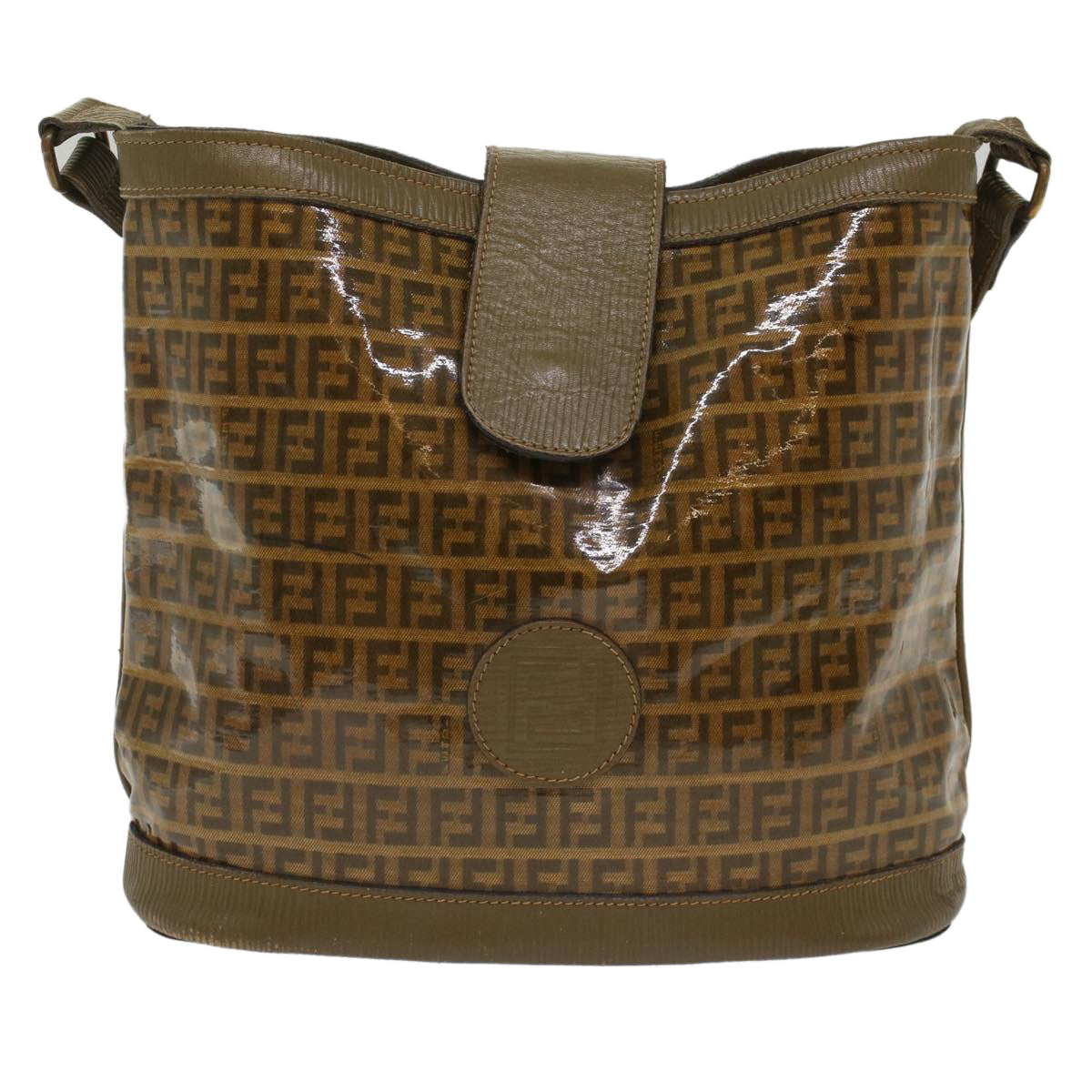 FENDI Zucchino Canvas Shoulder Bag Brown 49490