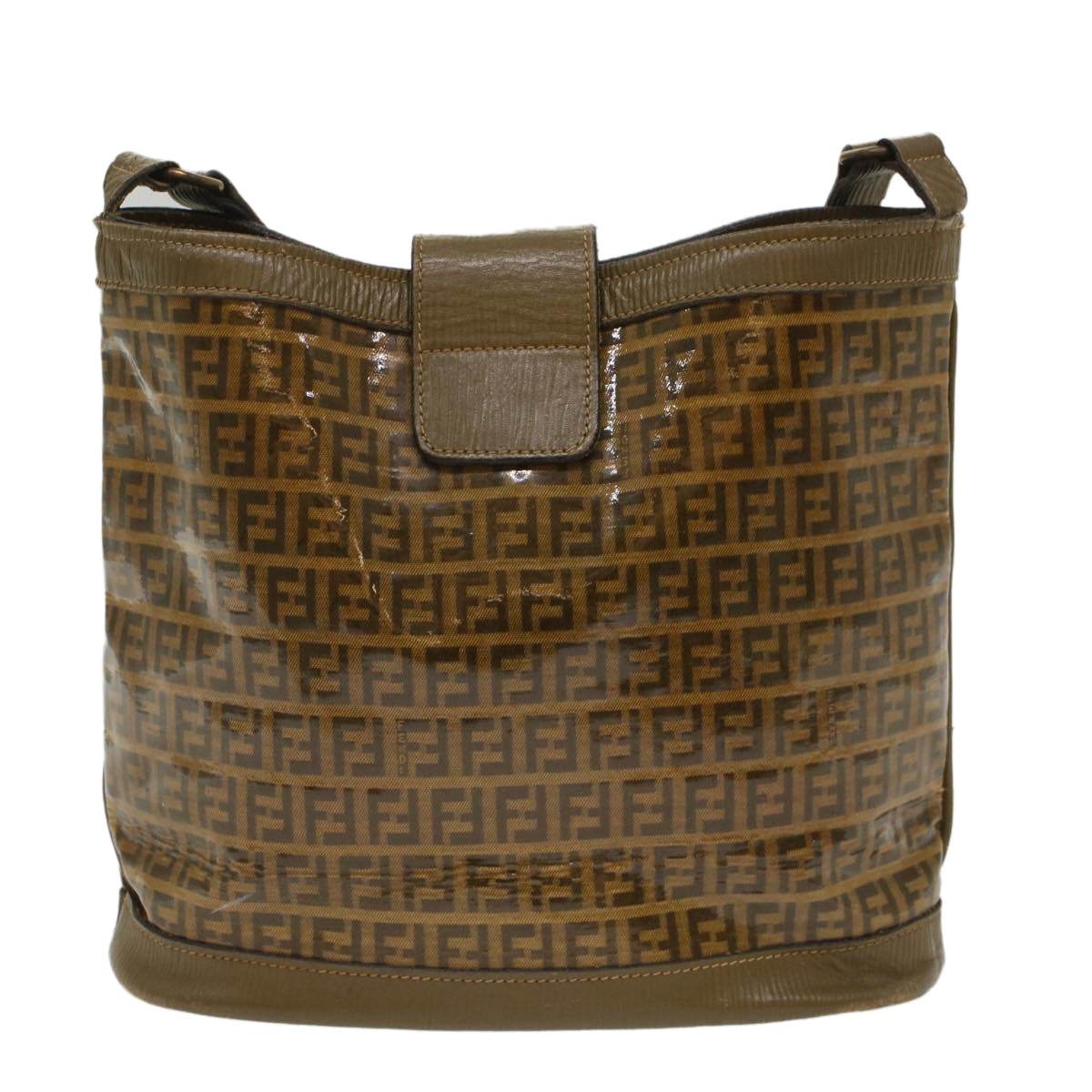 FENDI Zucchino Canvas Shoulder Bag Brown 49490
