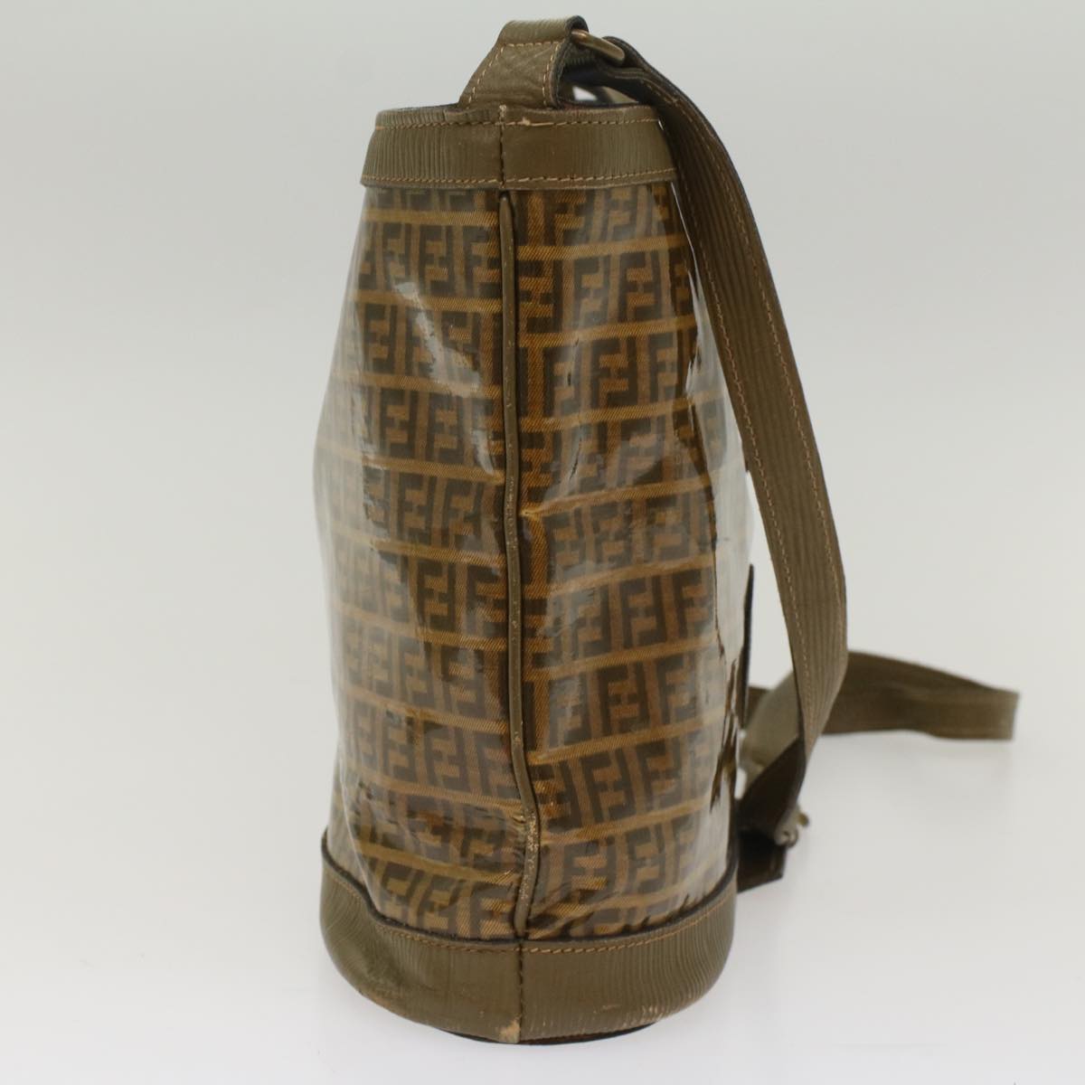 FENDI Zucchino Canvas Shoulder Bag Brown 49490