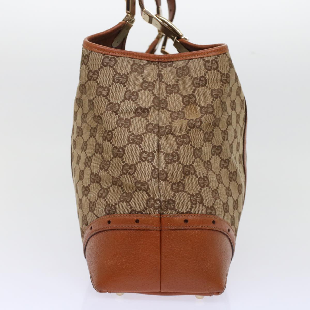 GUCCI GG Canvas Tote Bag Leather Beige 145769 49602