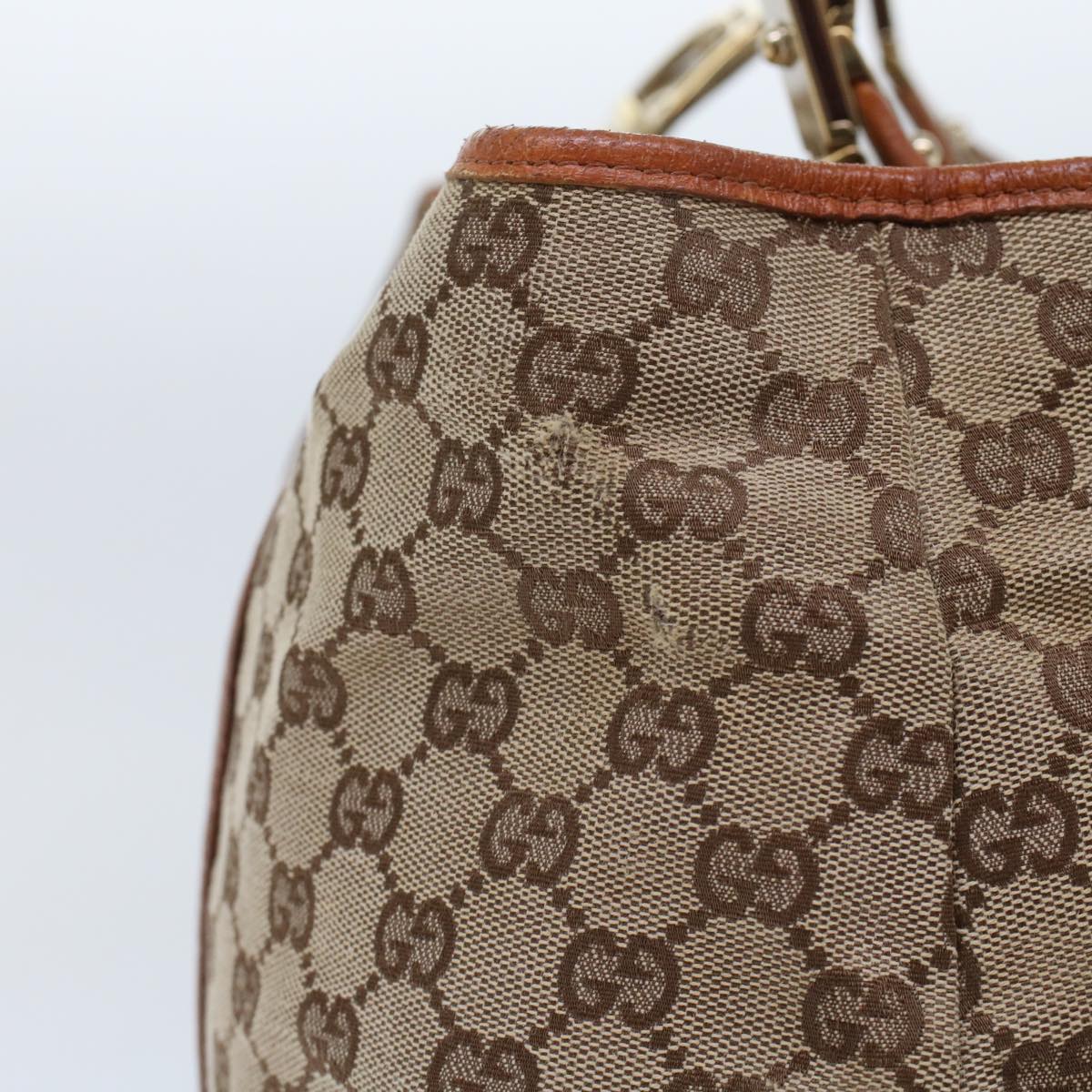 GUCCI GG Canvas Tote Bag Leather Beige 145769 49602