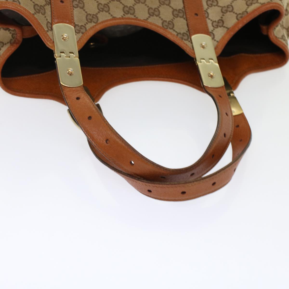 GUCCI GG Canvas Tote Bag Leather Beige 145769 49602
