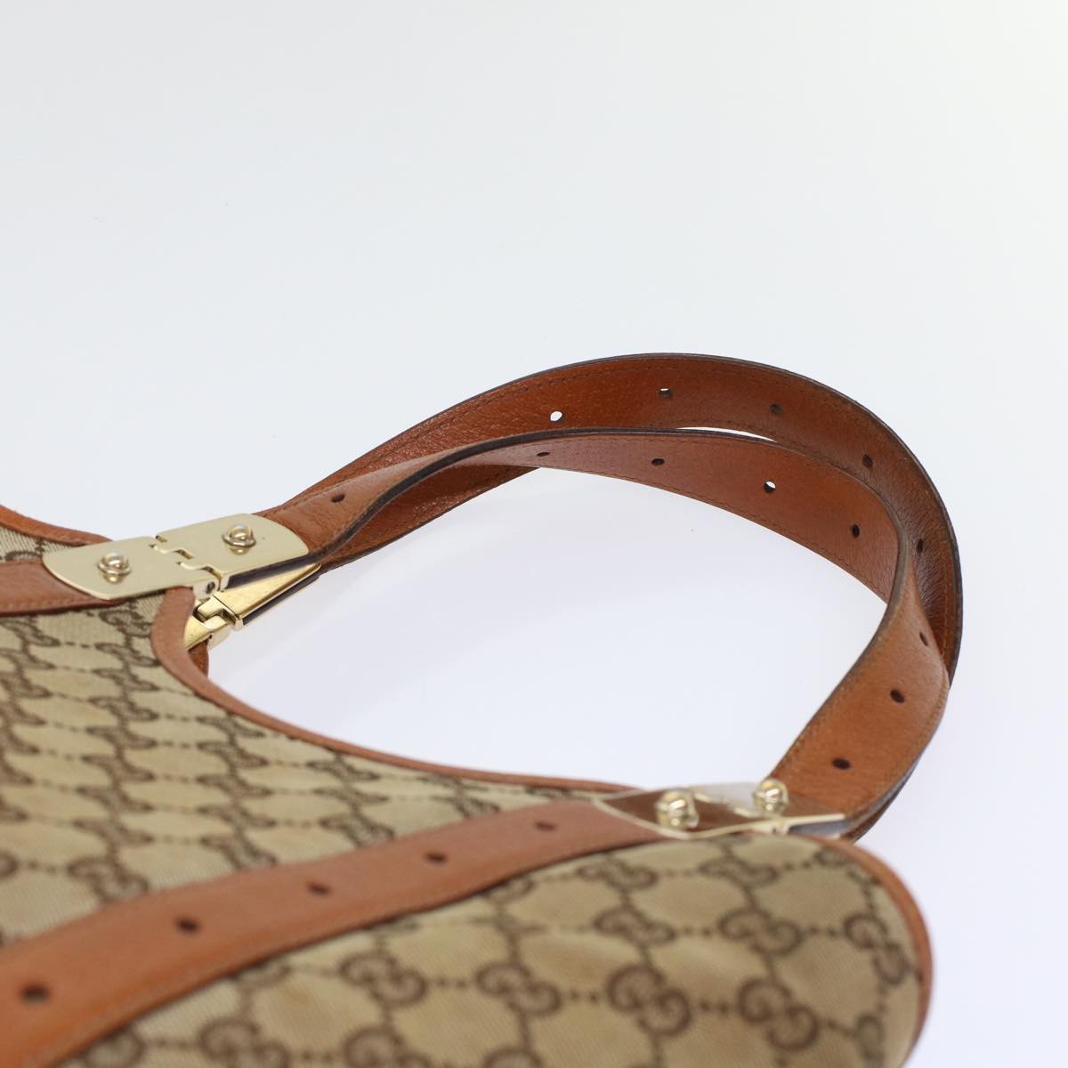 GUCCI GG Canvas Tote Bag Leather Beige 145769 49602