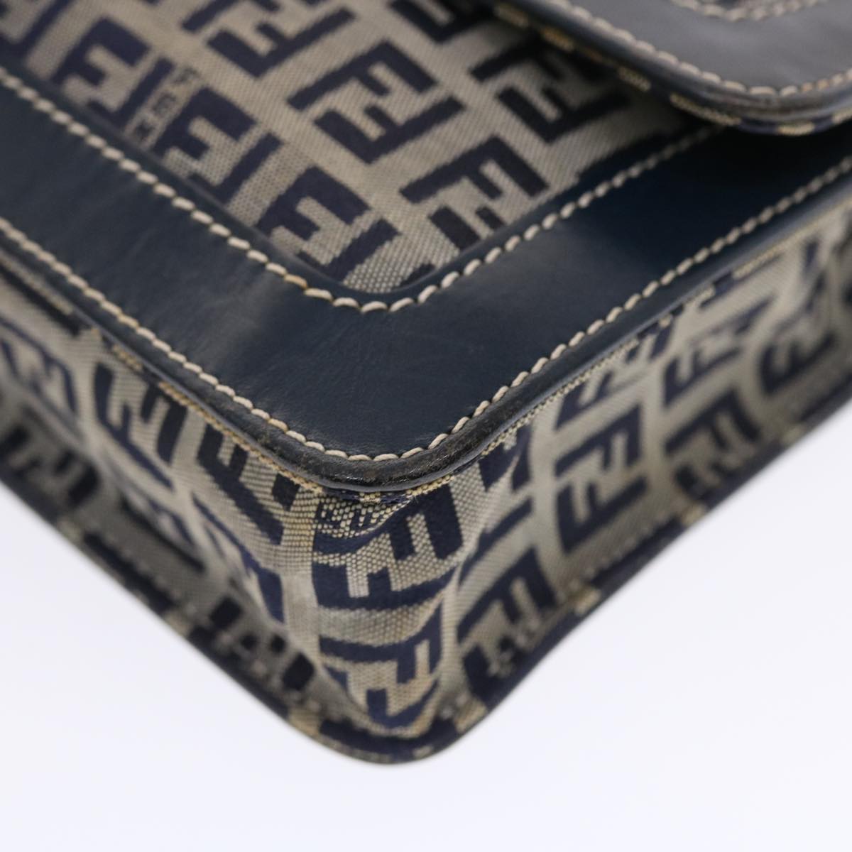 FENDI Zucchino Canvas Mamma Baguette Shoulder Bag Navy 49779