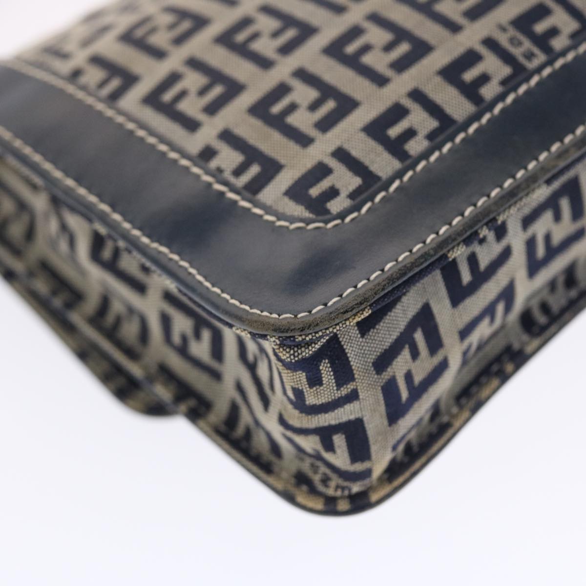 FENDI Zucchino Canvas Mamma Baguette Shoulder Bag Navy 49779