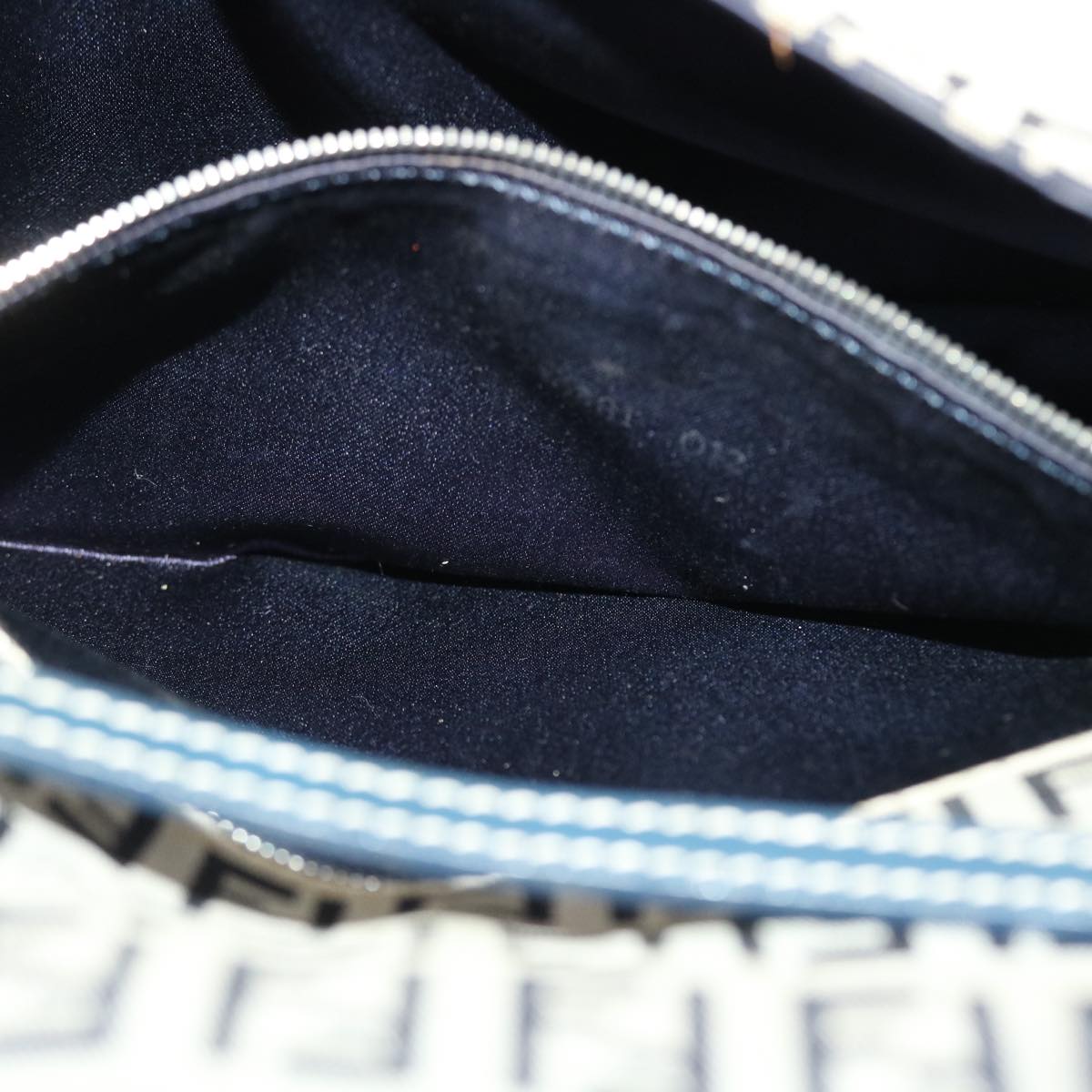 FENDI Zucchino Canvas Mamma Baguette Shoulder Bag Navy 49779
