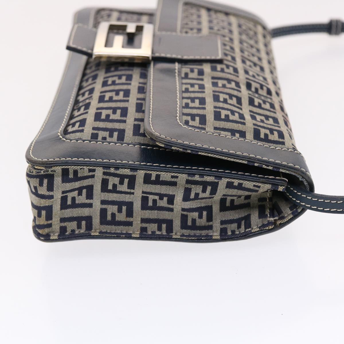 FENDI Zucchino Canvas Mamma Baguette Shoulder Bag Navy 49779