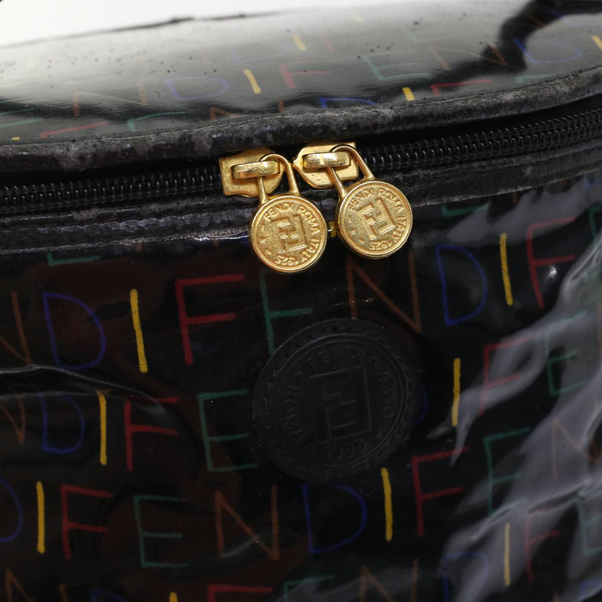 FENDI Vanity Cosmetic Pouch Enamel Black Multicolor 49780