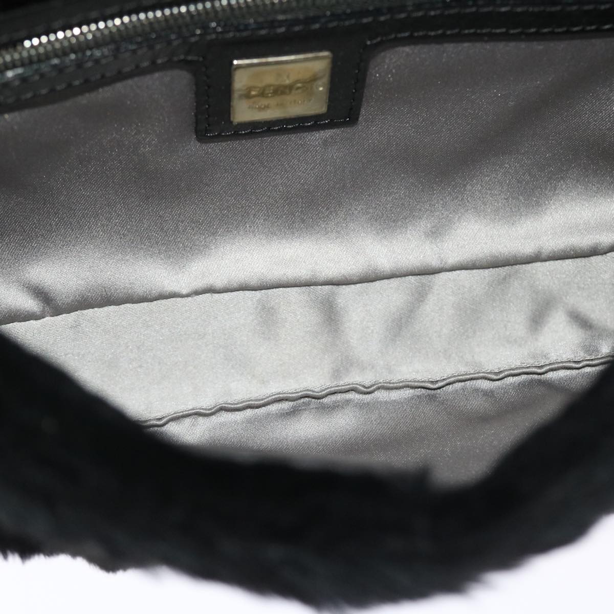 FENDI Mamma Baguette Shoulder Bag Fur Black 49782