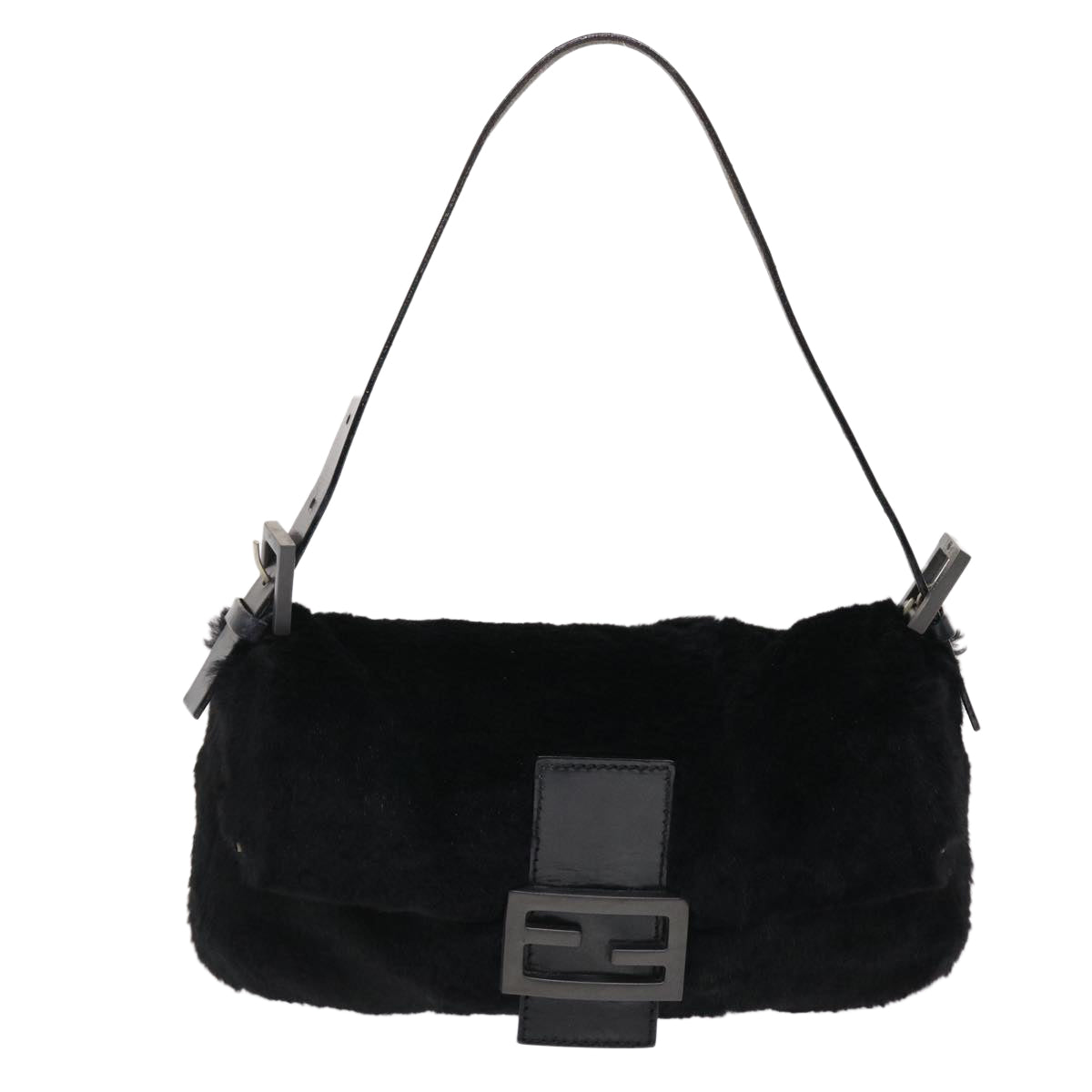 FENDI Mamma Baguette Shoulder Bag Fur Black 49782