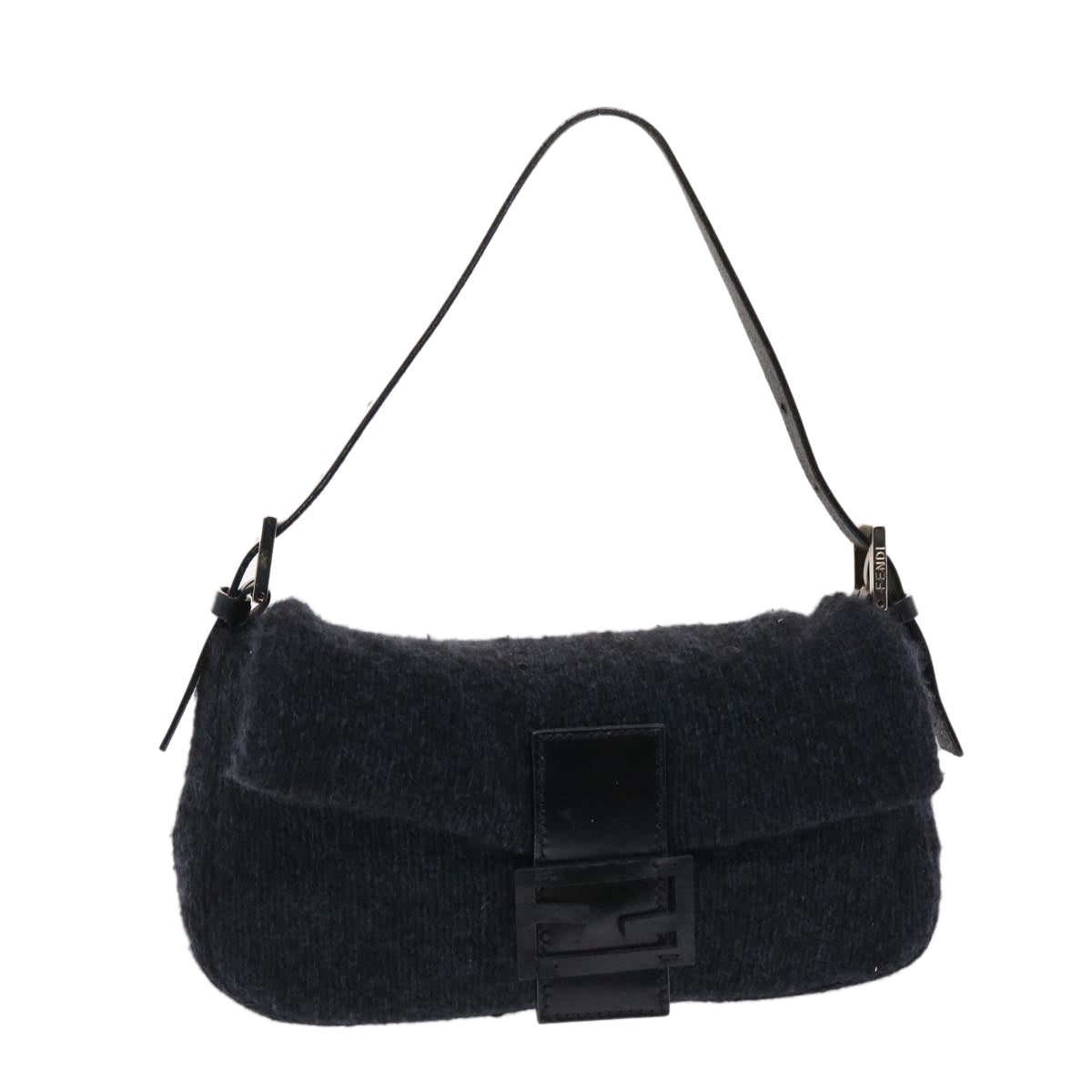 FENDI Mamma Baguette Shoulder Bag Wool Black 49783