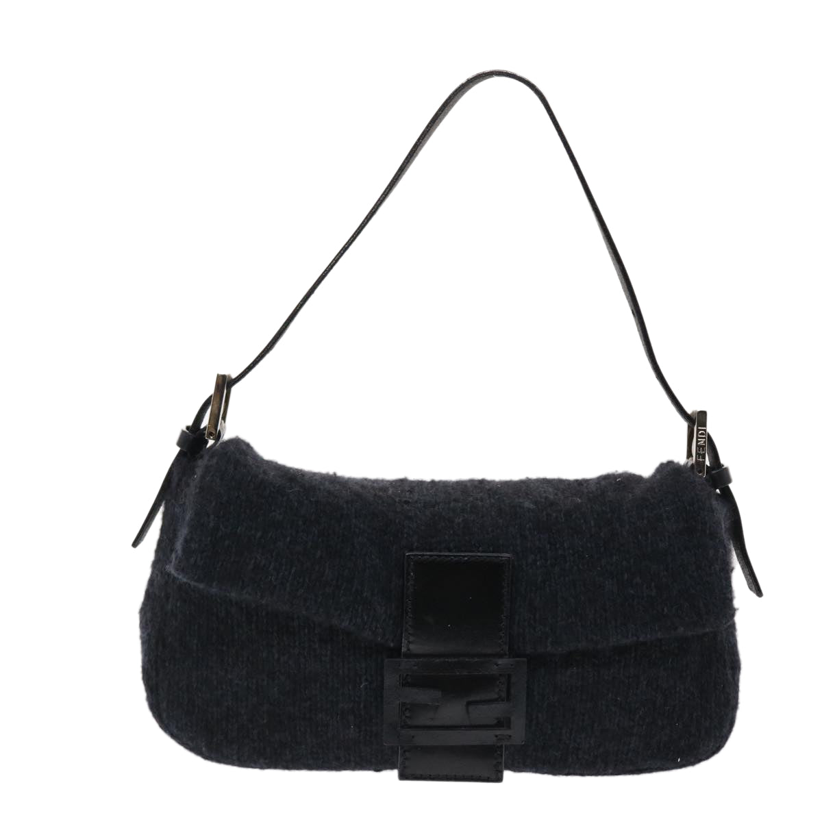 FENDI Mamma Baguette Shoulder Bag Wool Black 49783