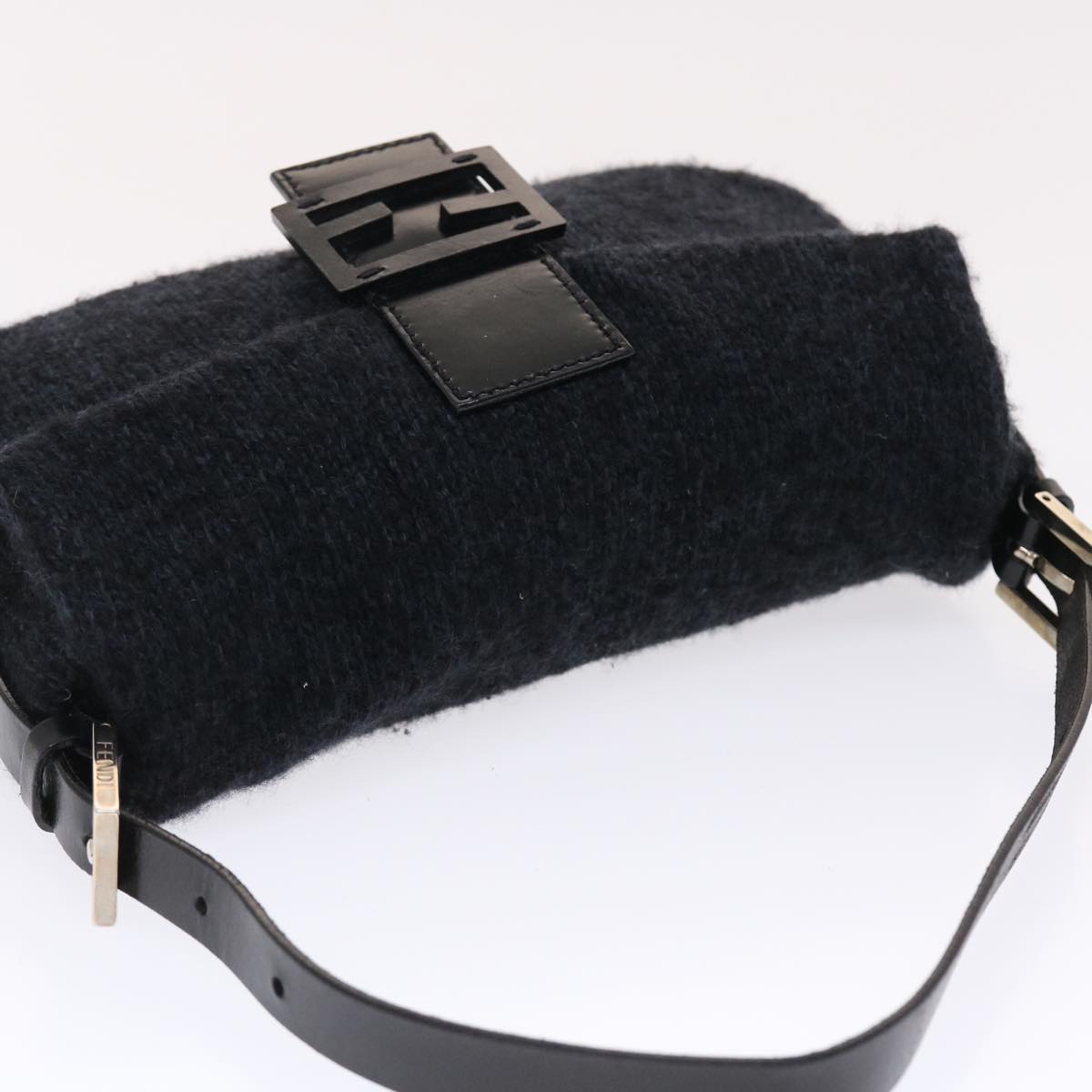 FENDI Mamma Baguette Shoulder Bag Wool Black 49783