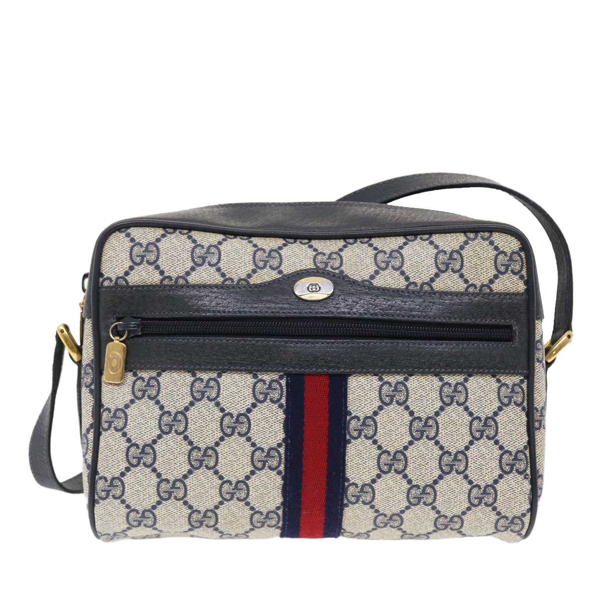 GUCCI GG Canvas Sherry Line Shoulder Bag PVC Leather Gray Red Navy 49788