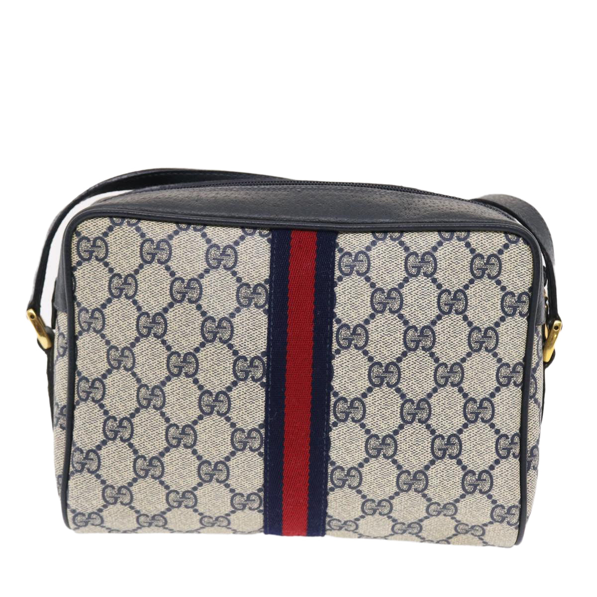 GUCCI GG Canvas Sherry Line Shoulder Bag PVC Leather Gray Red Navy 49788