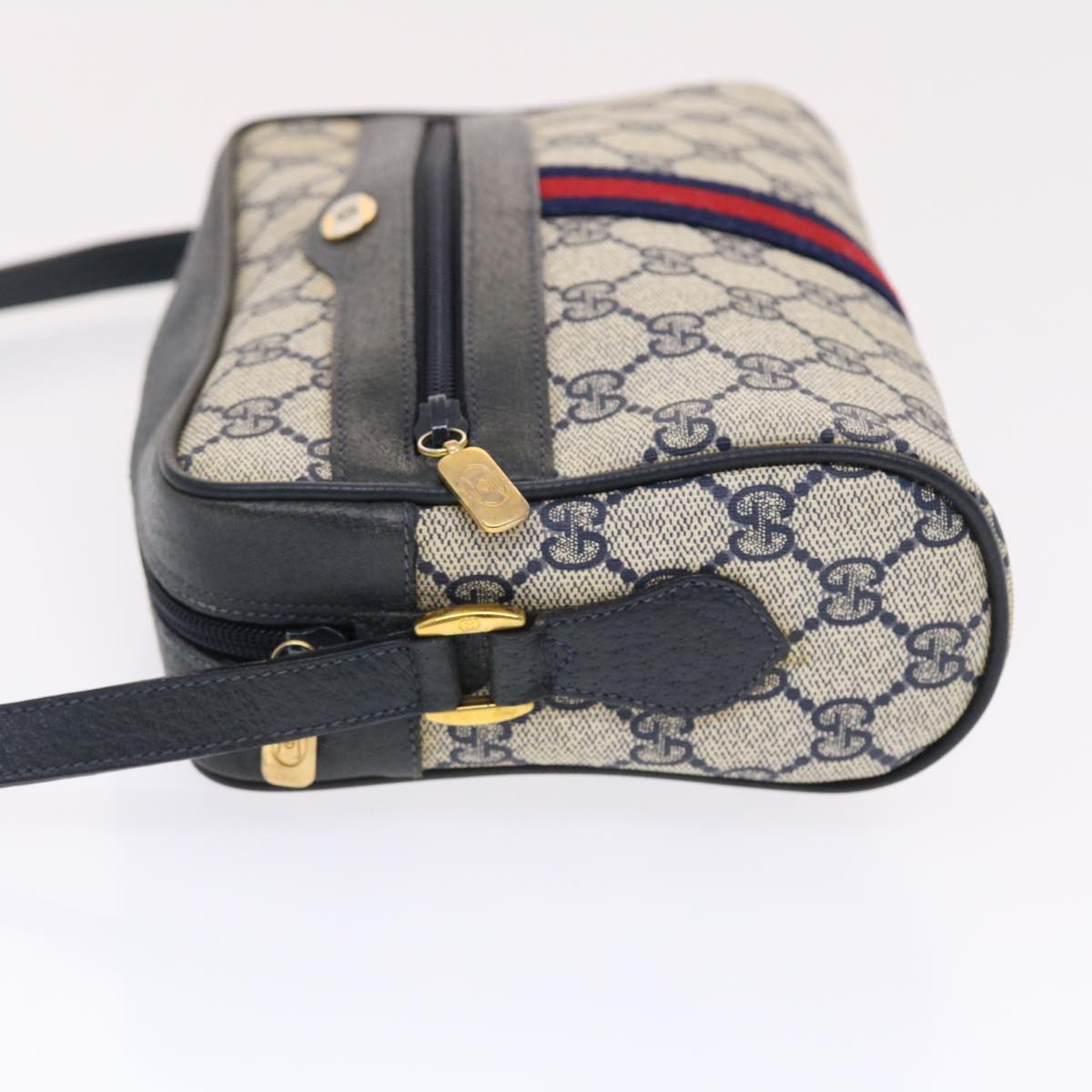GUCCI GG Canvas Sherry Line Shoulder Bag PVC Leather Gray Red Navy 49788