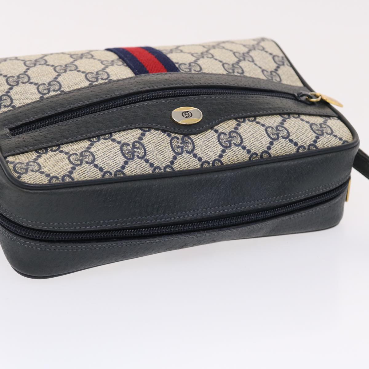 GUCCI GG Canvas Sherry Line Shoulder Bag PVC Leather Gray Red Navy 49788