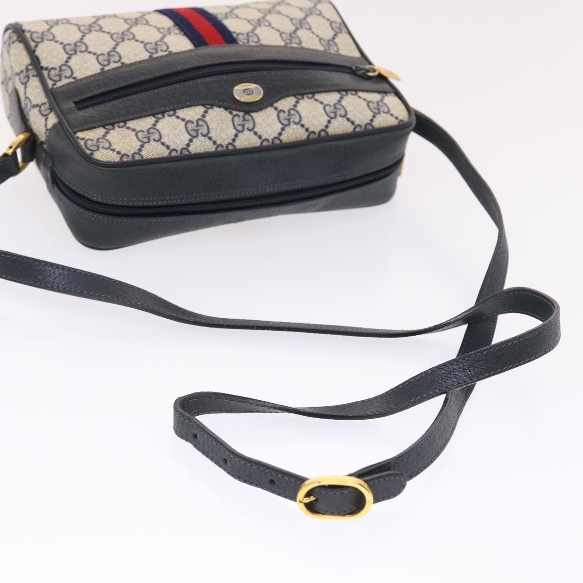 GUCCI GG Canvas Sherry Line Shoulder Bag PVC Leather Gray Red Navy 49788