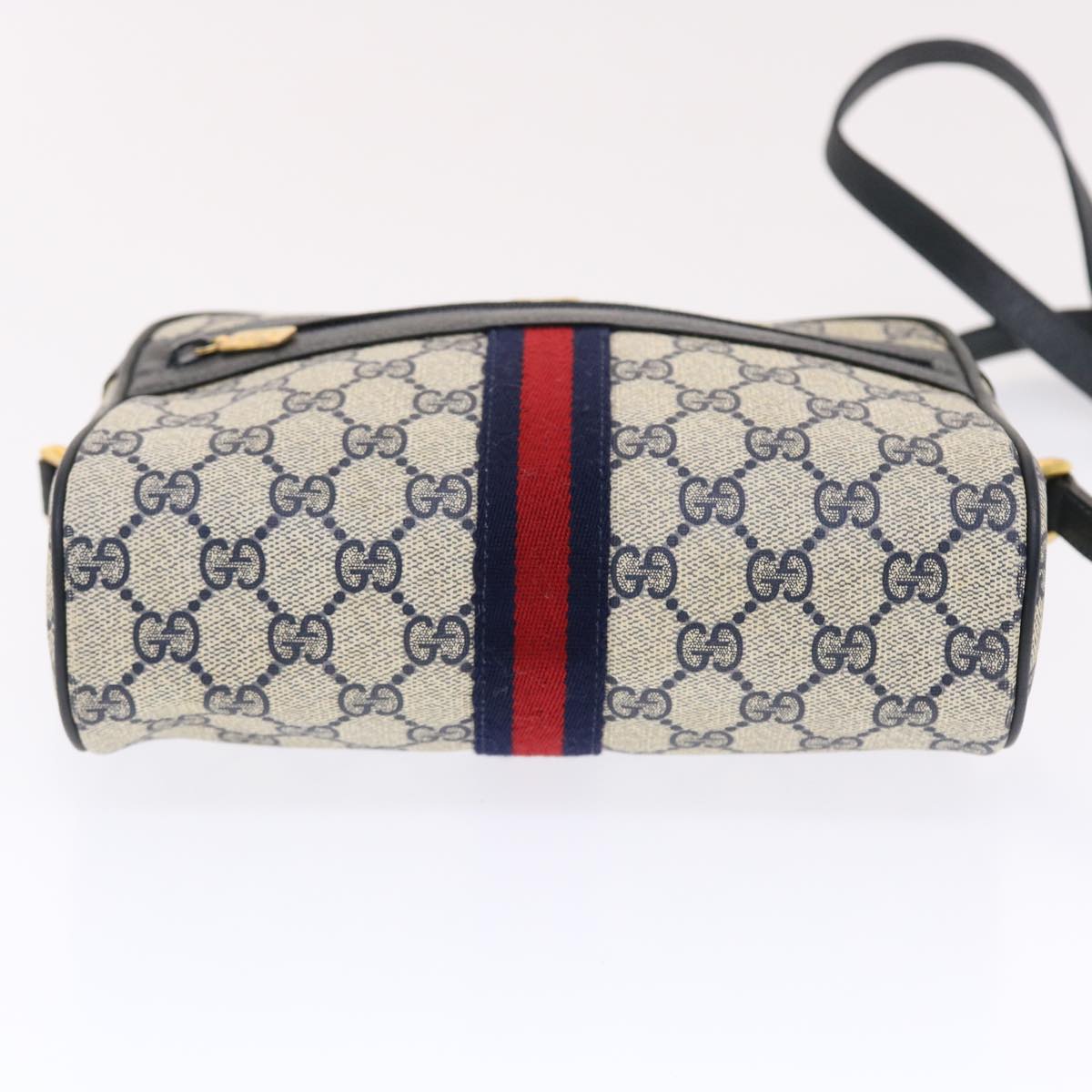 GUCCI GG Canvas Sherry Line Shoulder Bag PVC Leather Gray Red Navy 49788