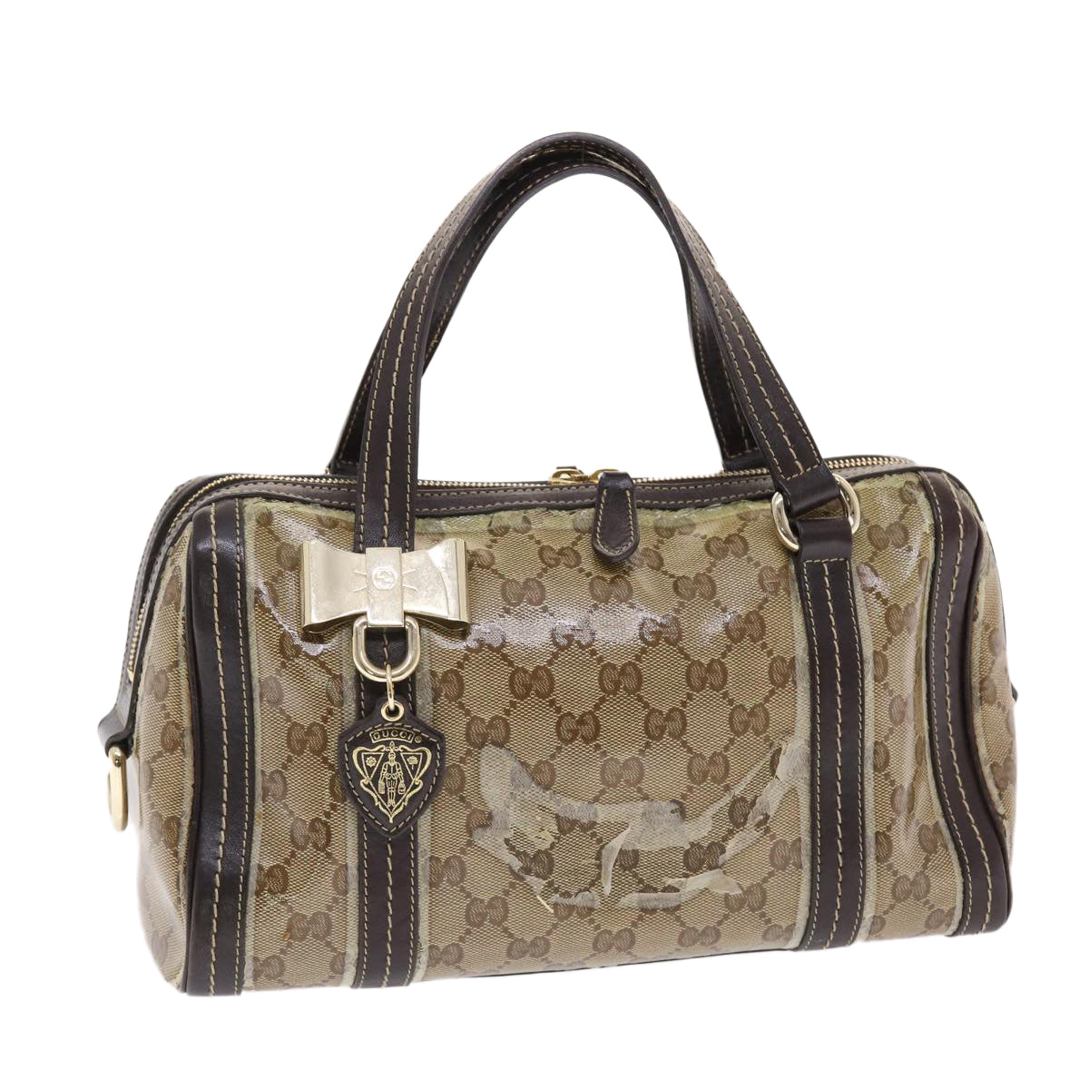 GUCCI GG Crystal Hand Bag Leather Beige 181487 49793