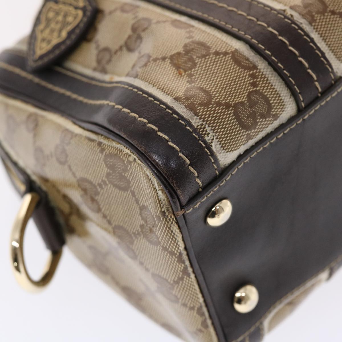 GUCCI GG Crystal Hand Bag Leather Beige 181487 49793