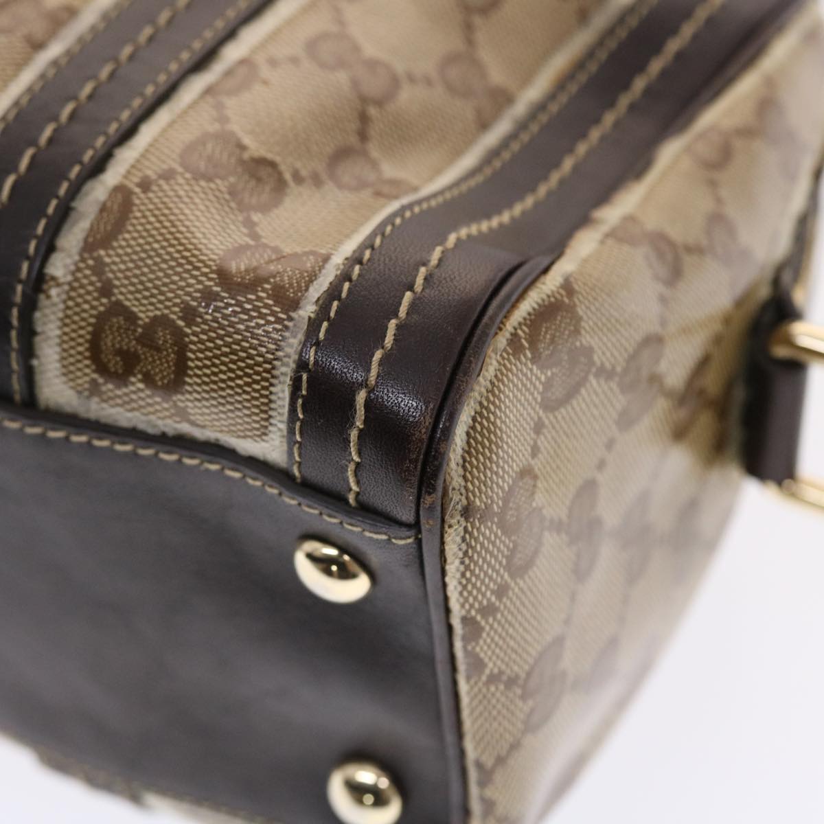 GUCCI GG Crystal Hand Bag Leather Beige 181487 49793
