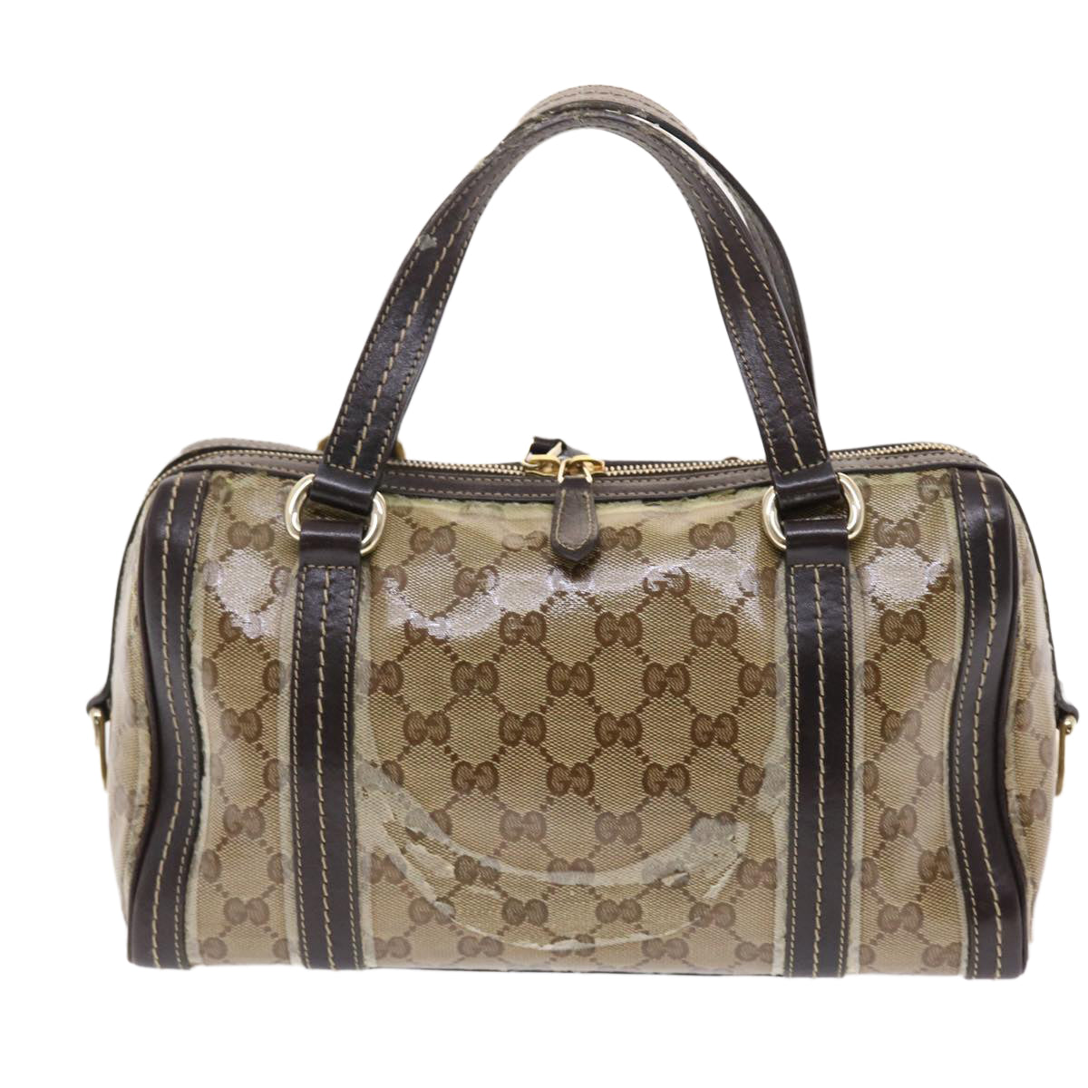 GUCCI GG Crystal Hand Bag Leather Beige 181487 49793