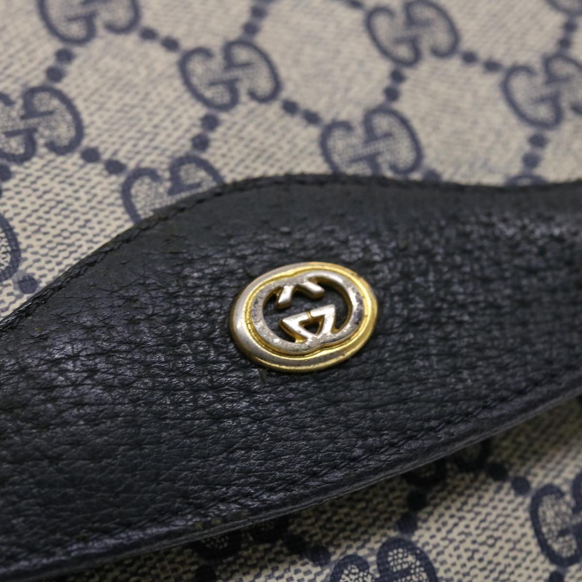 GUCCI GG Canvas Clutch Bag PVC Leather Gray Navy 89 02 075 49798