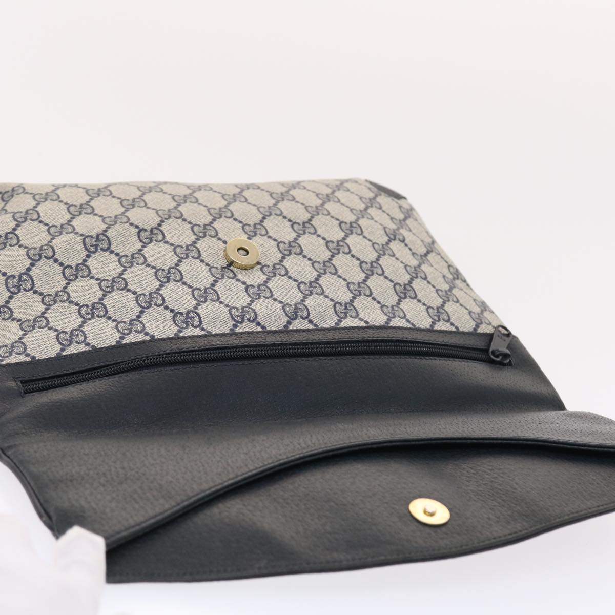 GUCCI GG Canvas Clutch Bag PVC Leather Gray Navy 89 02 075 49798