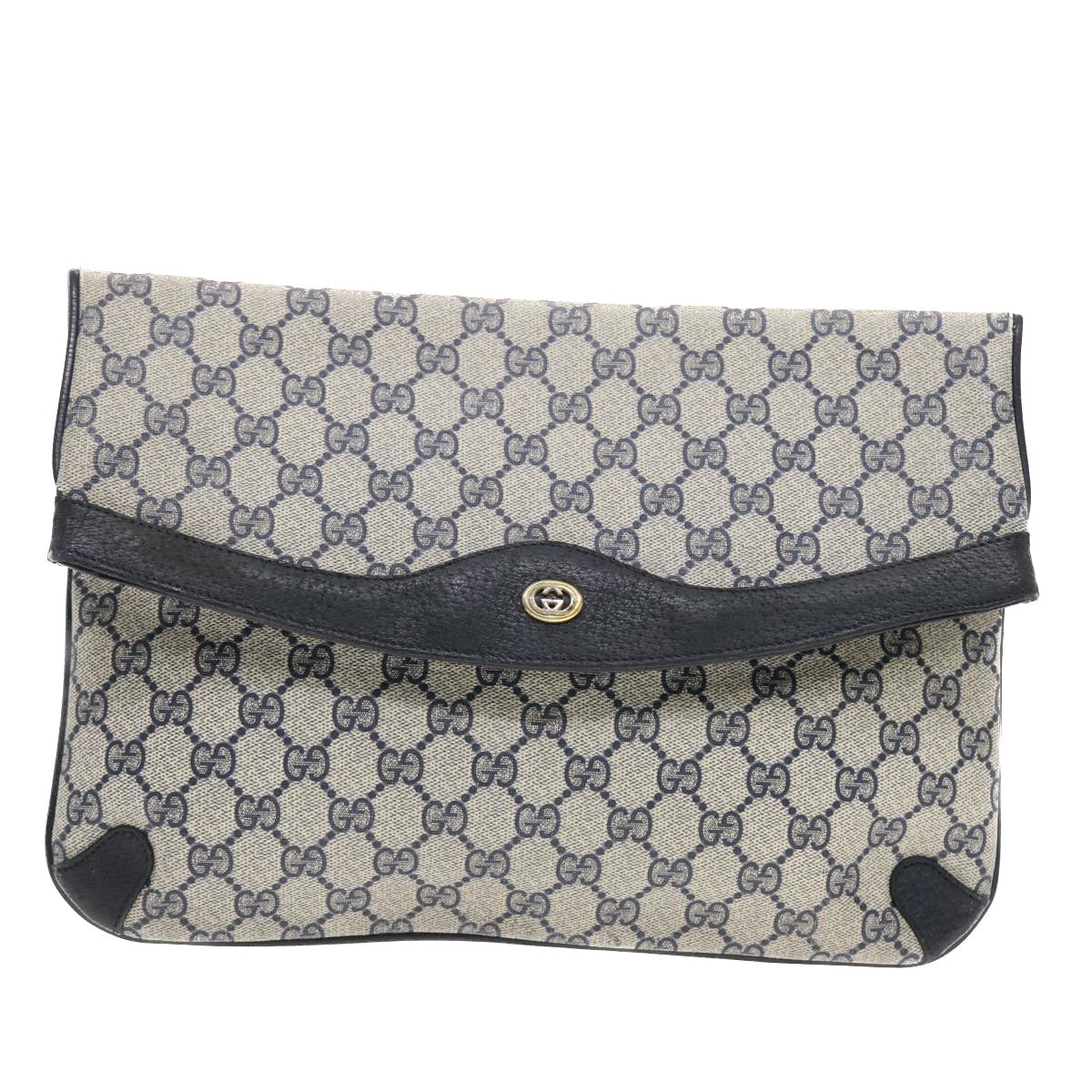 GUCCI GG Canvas Clutch Bag PVC Leather Gray Navy 89 02 075 49798