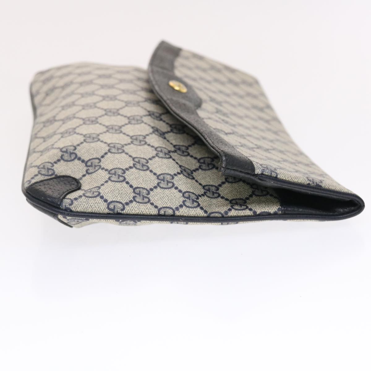 GUCCI GG Canvas Clutch Bag PVC Leather Gray Navy 89 02 075 49798