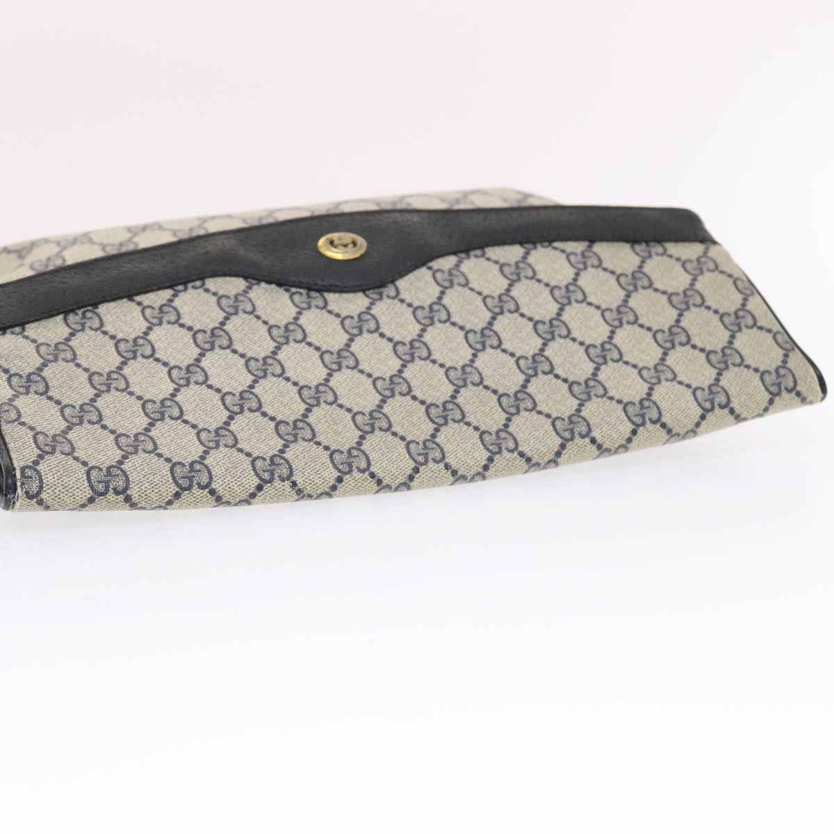 GUCCI GG Canvas Clutch Bag PVC Leather Gray Navy 89 02 075 49798