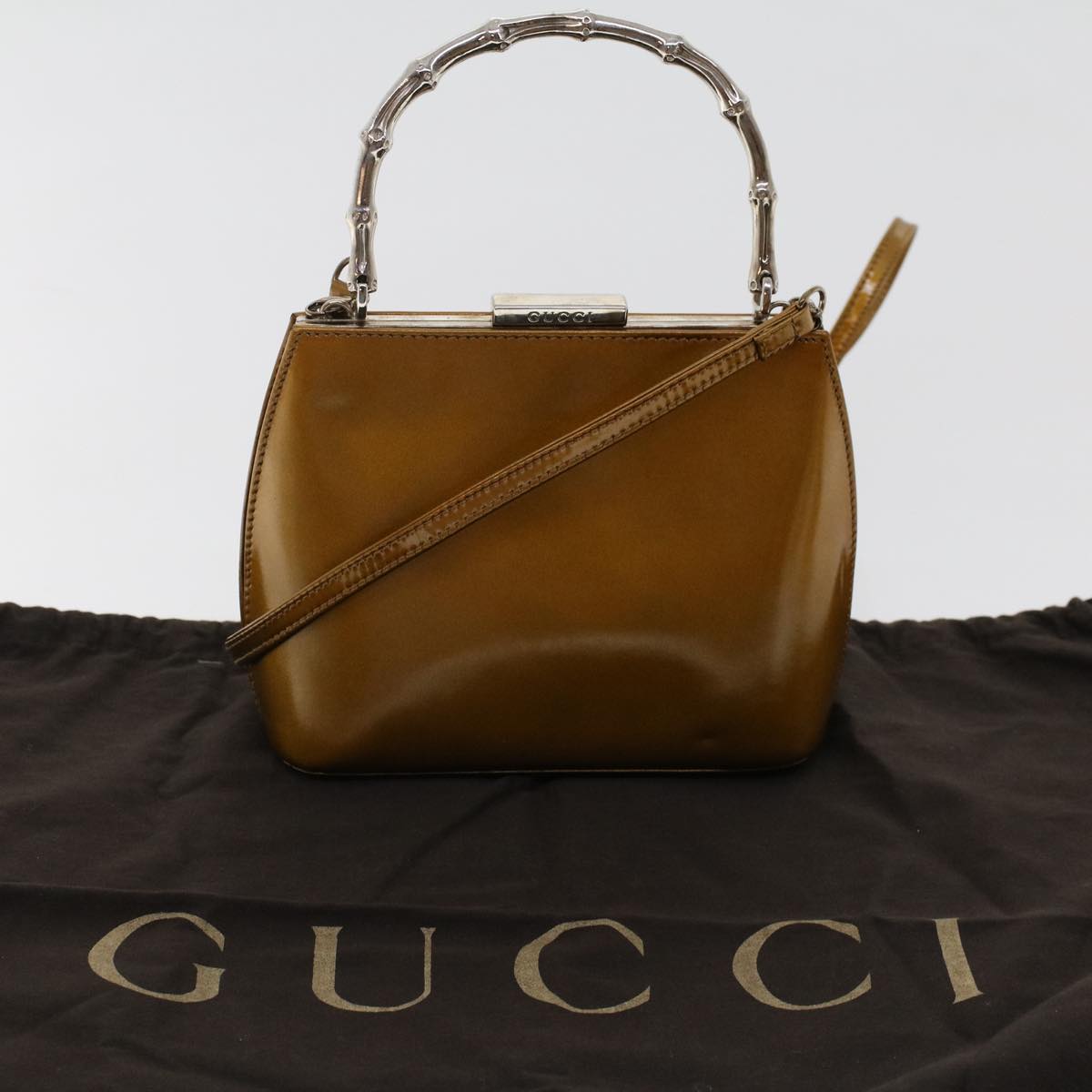GUCCI Bamboo Shoulder Bag Enamel 2way Brown 005 2046 0322 49800