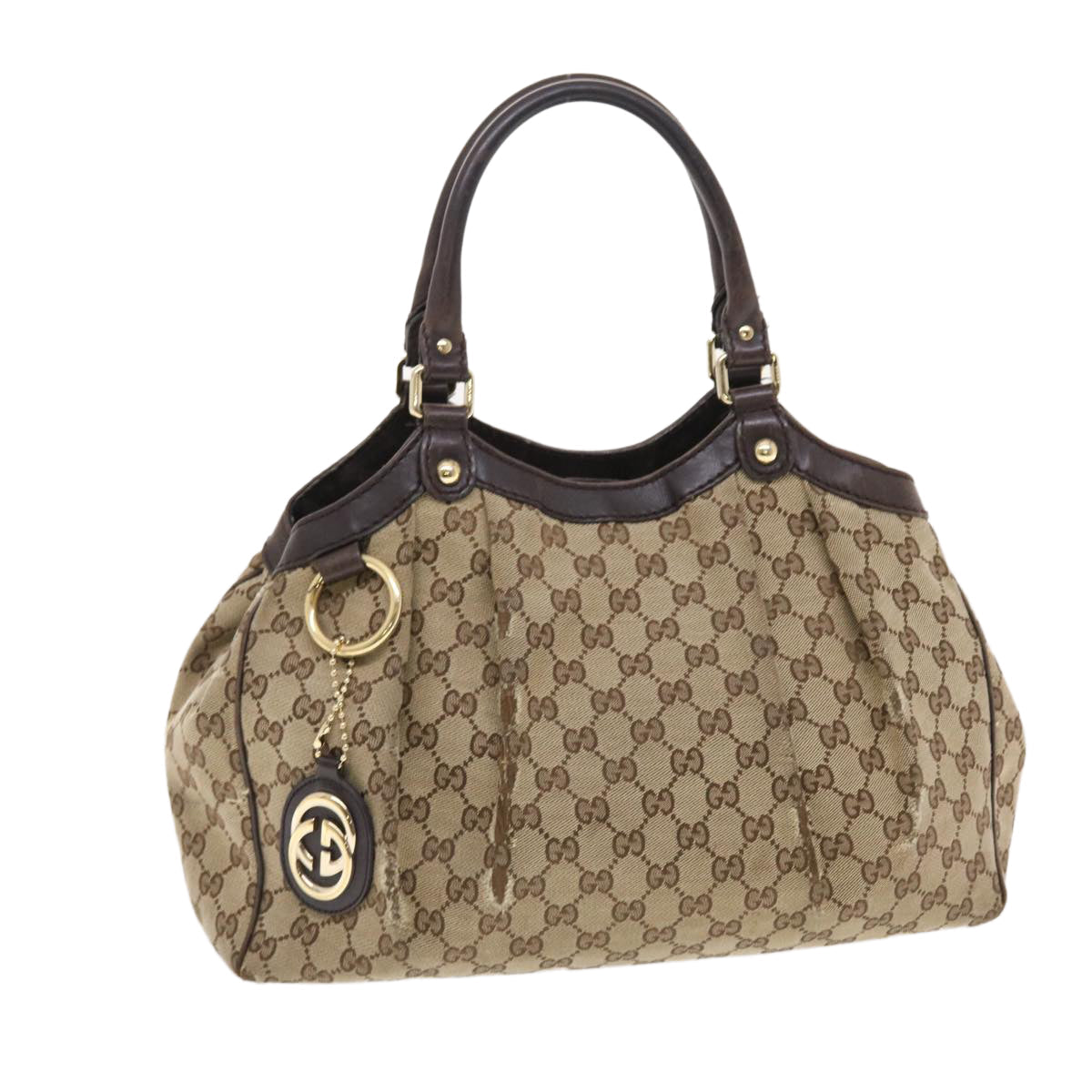 GUCCI GG Canvas Hand Bag Leather Beige 211944 49822