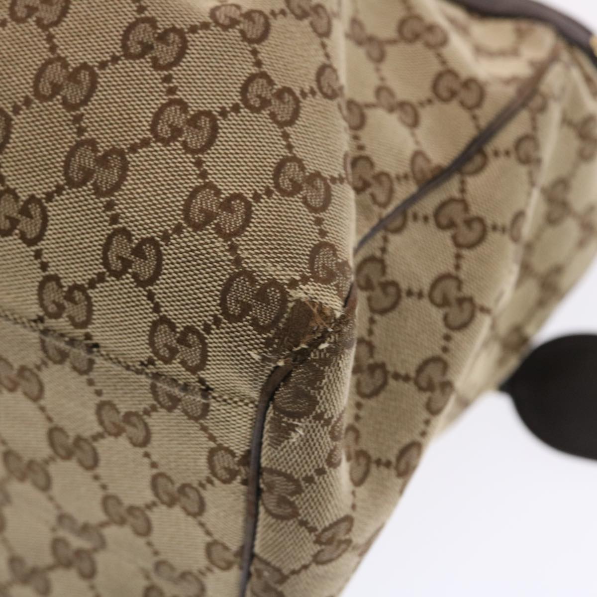 GUCCI GG Canvas Hand Bag Leather Beige 211944 49822