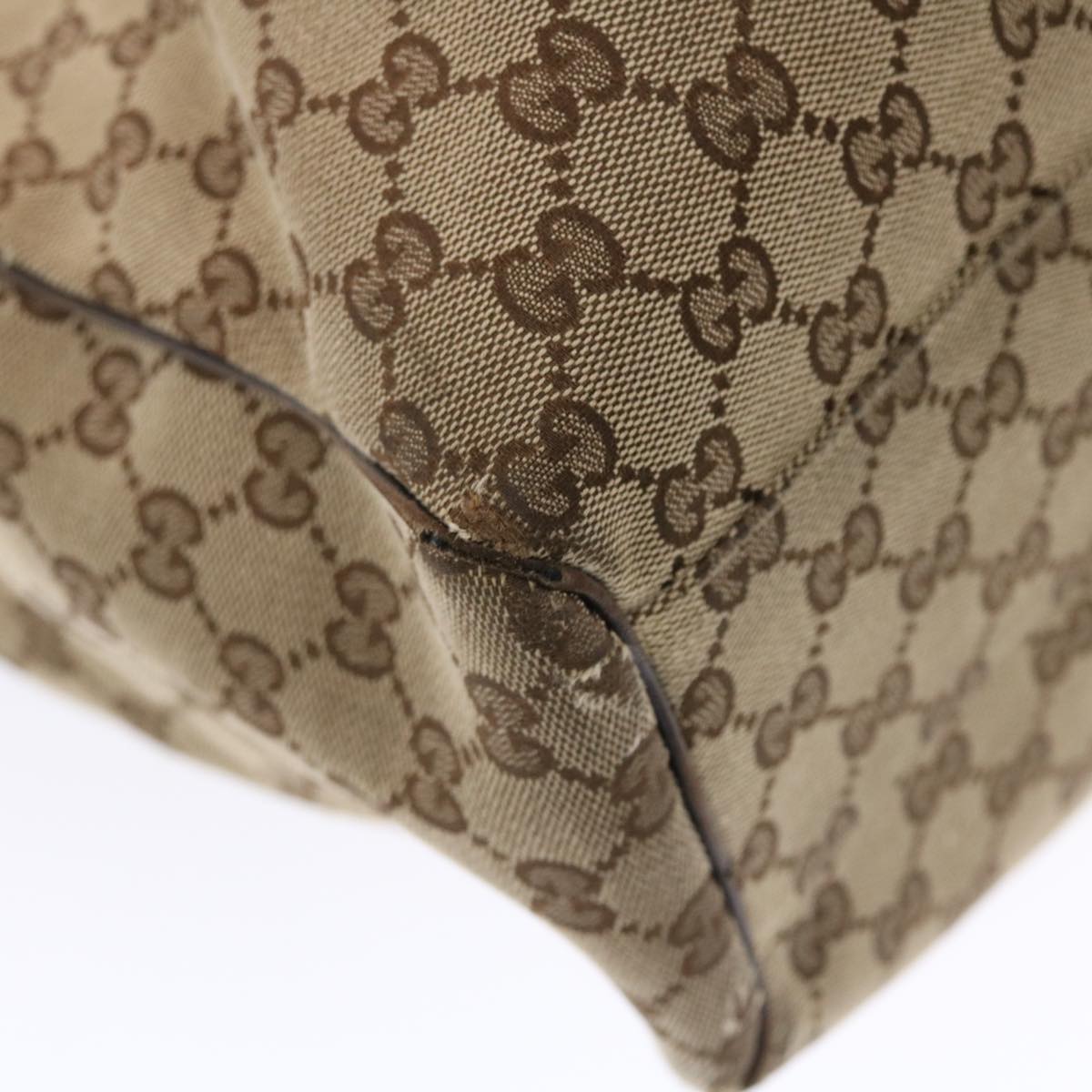 GUCCI GG Canvas Hand Bag Leather Beige 211944 49822