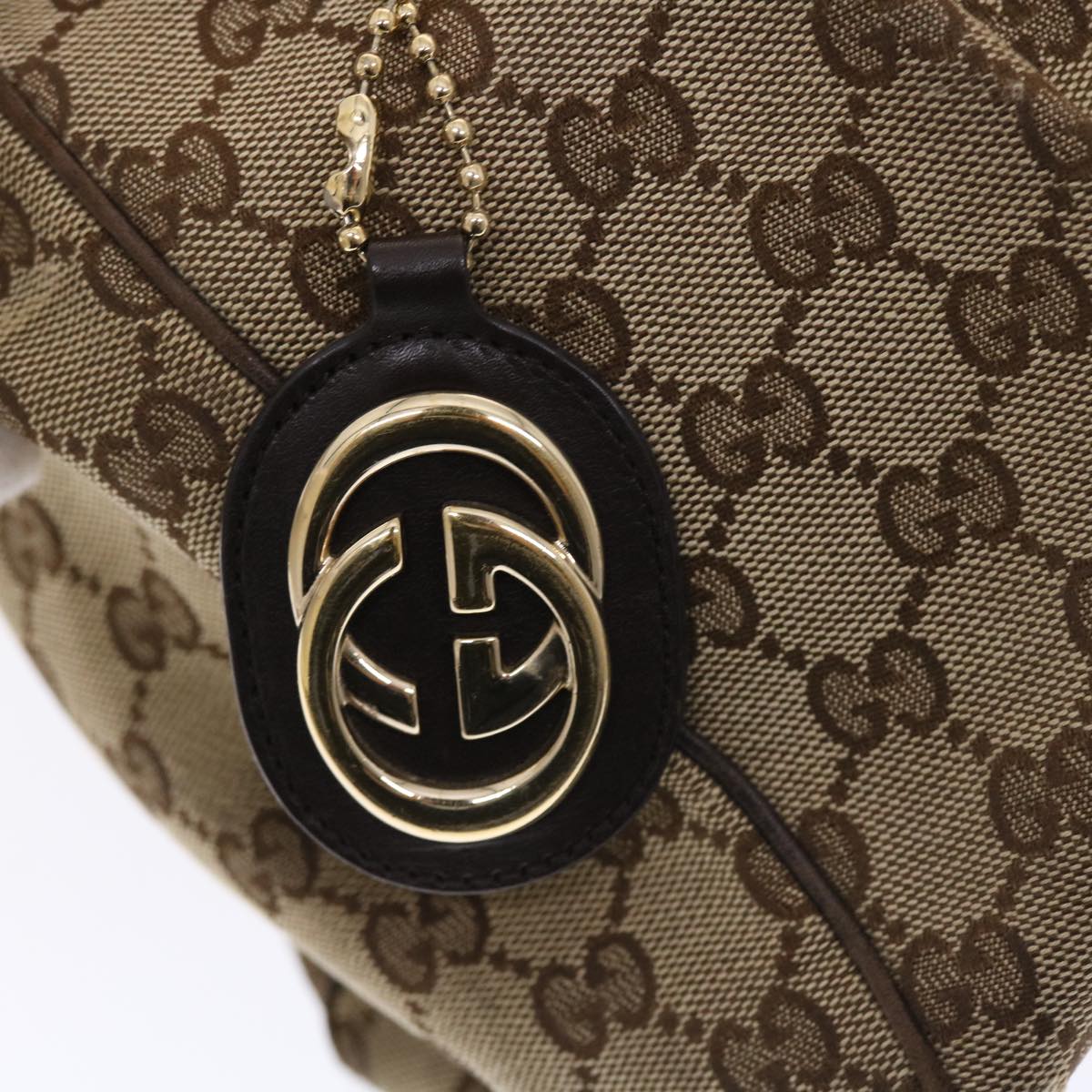 GUCCI GG Canvas Hand Bag Leather Beige 211944 49822