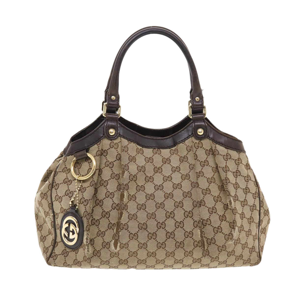GUCCI GG Canvas Hand Bag Leather Beige 211944 49822