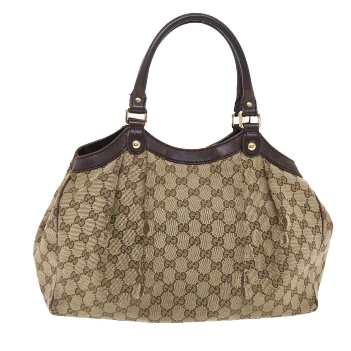 GUCCI GG Canvas Hand Bag Leather Beige 211944 49822