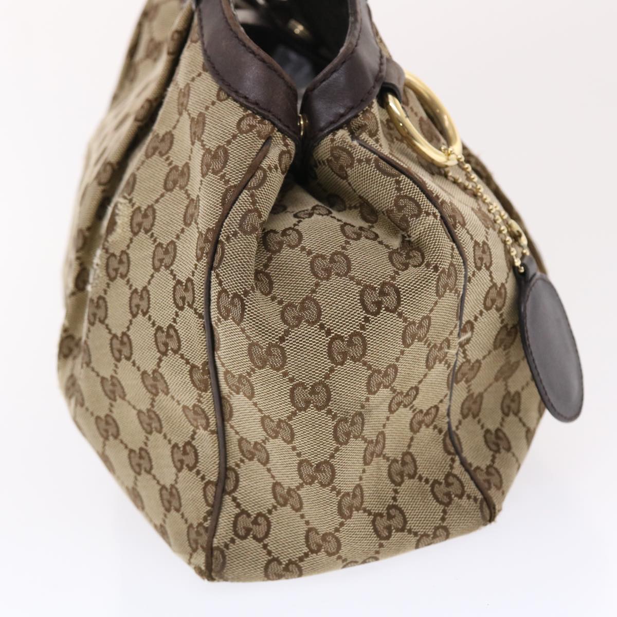 GUCCI GG Canvas Hand Bag Leather Beige 211944 49822