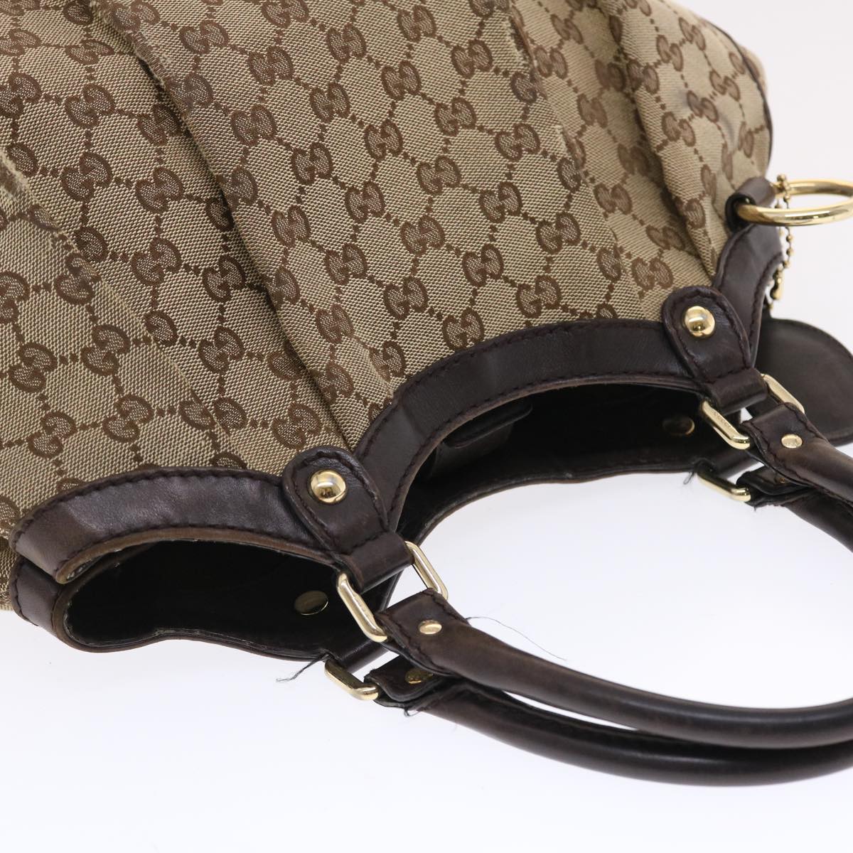 GUCCI GG Canvas Hand Bag Leather Beige 211944 49822
