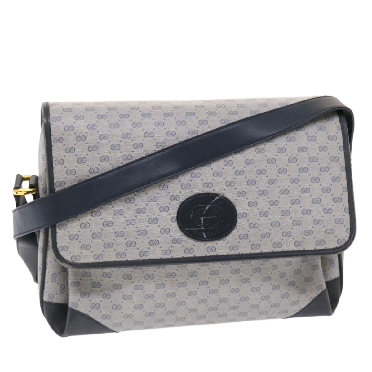 GUCCI Micro GG Canvas Shoulder Bag PVC Leather Navy Gray 001.116.0924 49881